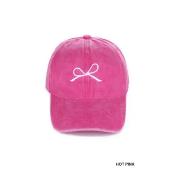 Coquette Ribbon Bow Embroidery Washed Hat