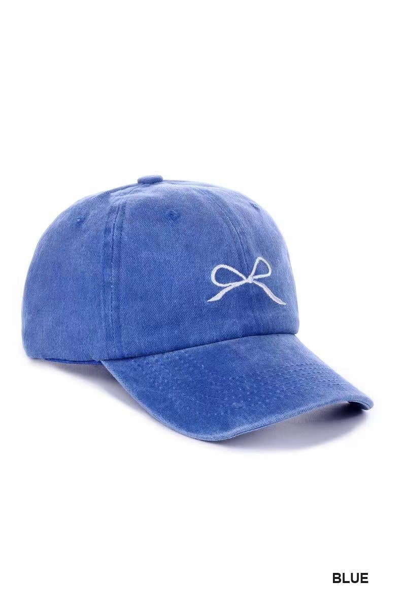 Coquette Ribbon Bow Embroidery Washed Hat