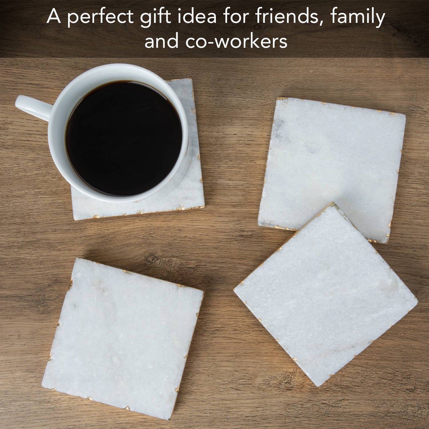 Thirstystone Natural White Marble Coasters with Gold Edges