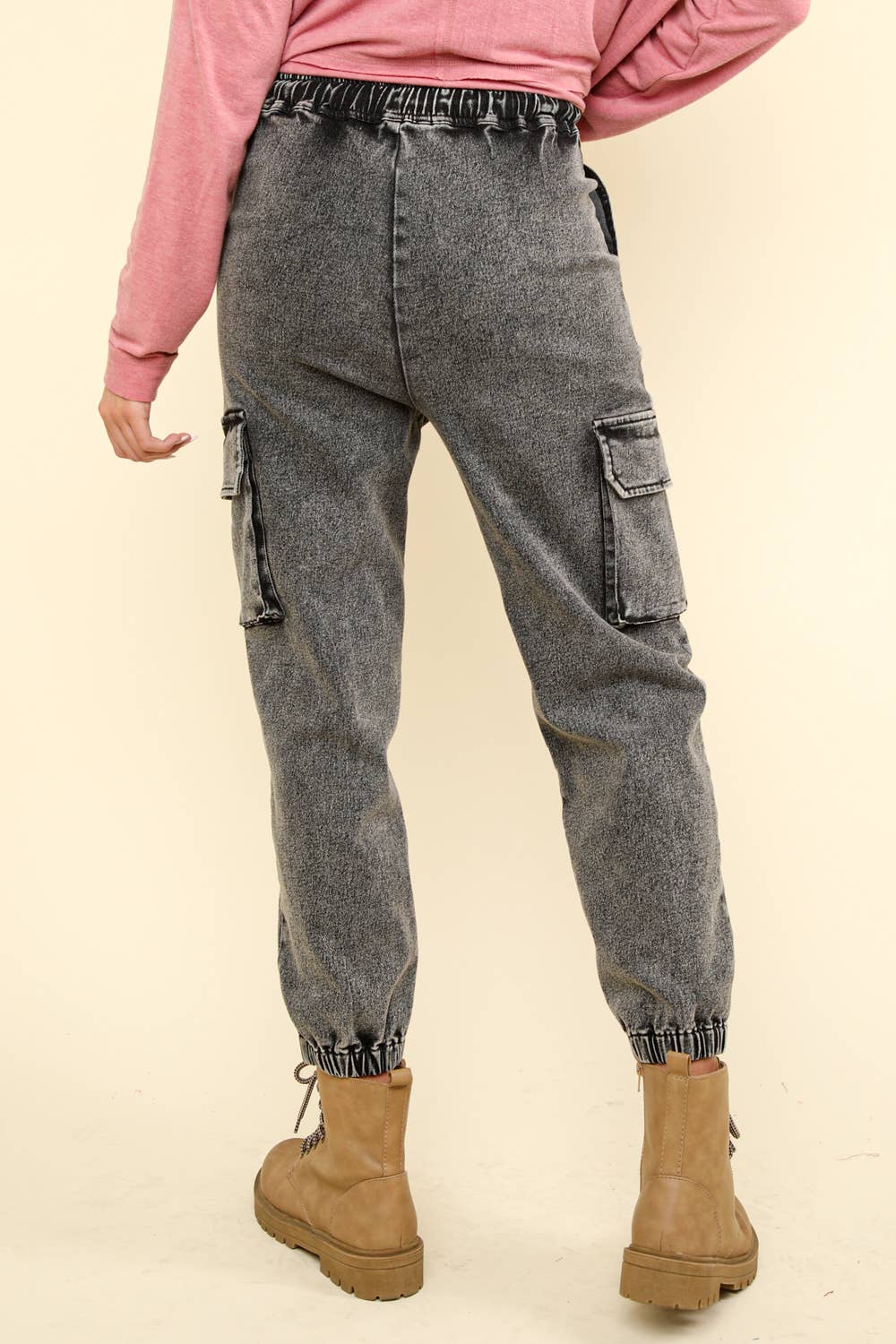 Washed Denim Jogger Cargo Pants Jeans
