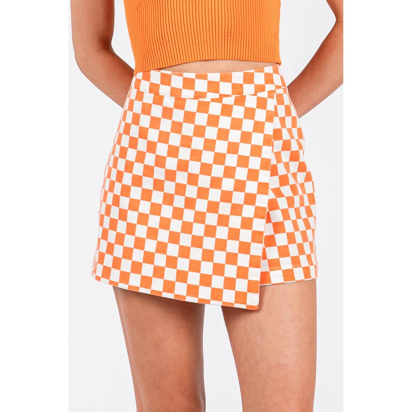 GAME DAY CHECKERED OVERLAY WRAP FRONT MINI SKORT