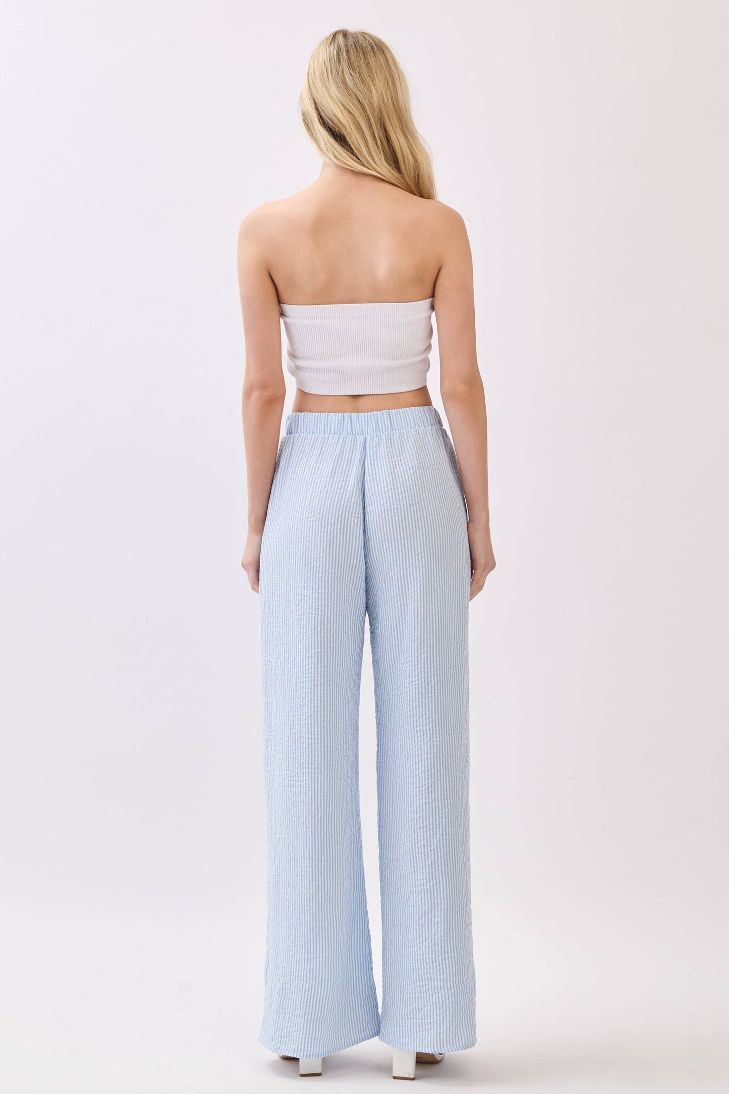 Seersucker Wide Leg Pants