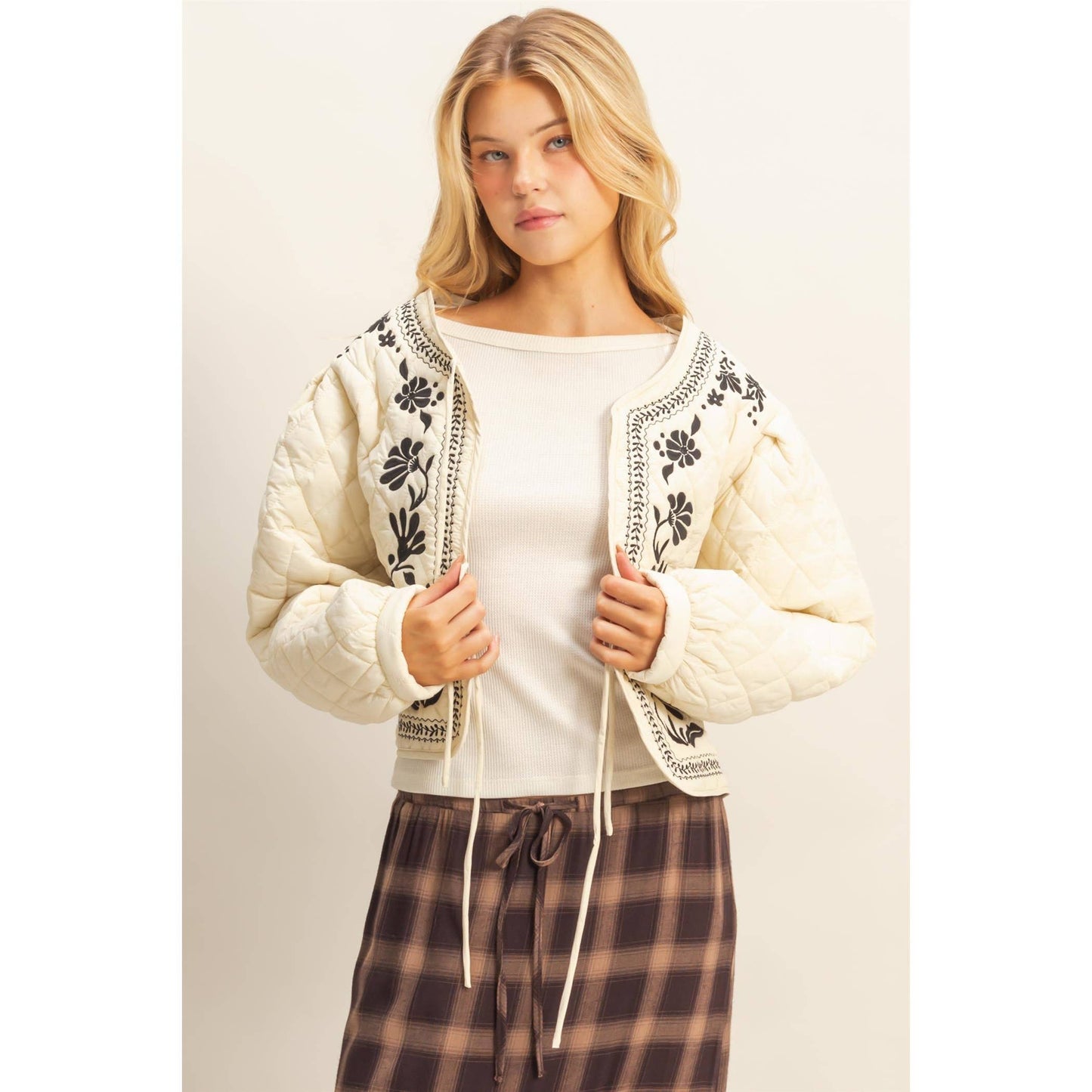 Quilted Floral Embroidered Padding Jacket