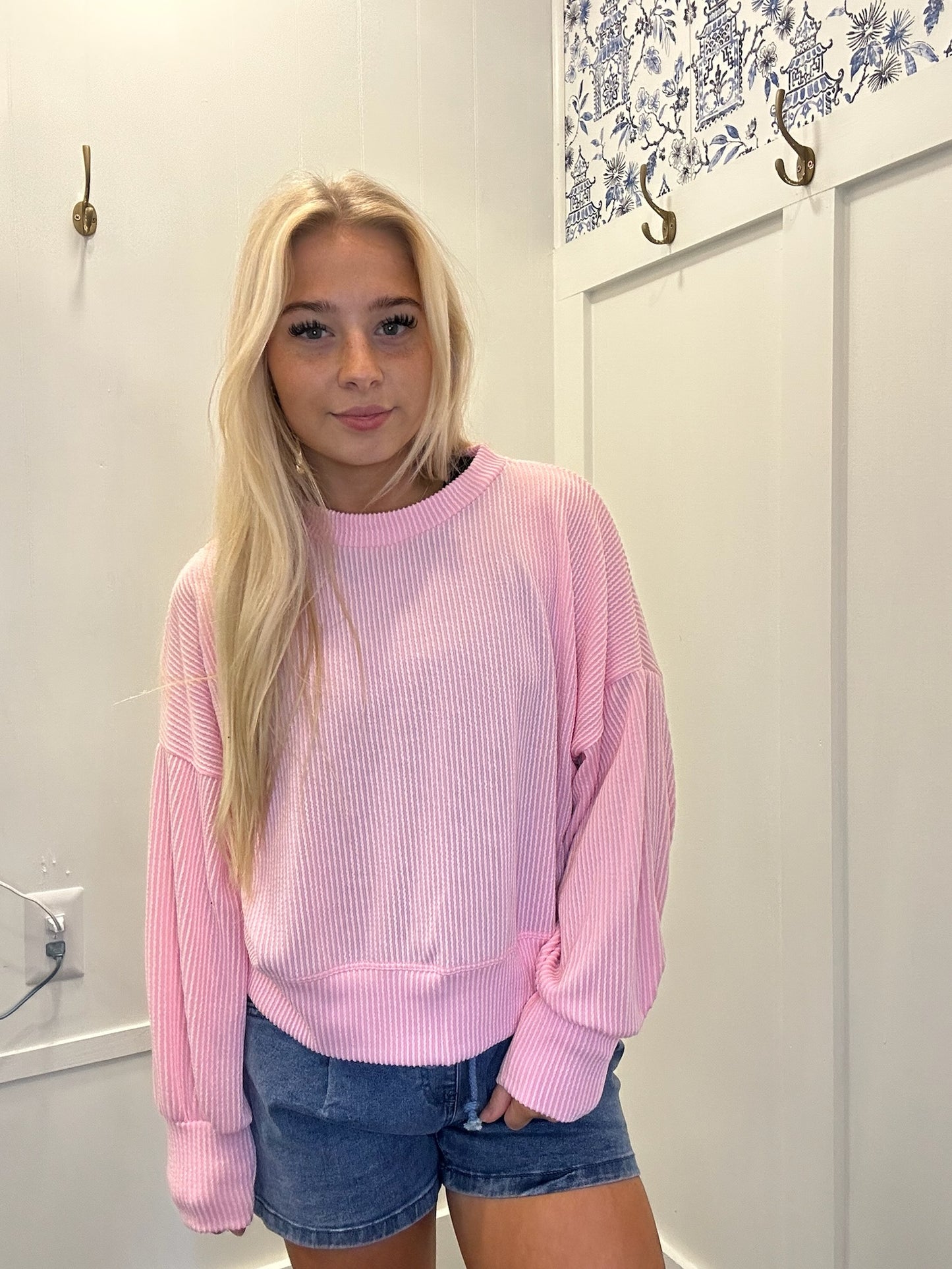 CROP LONG SLEEVE WAVE RIB TOP