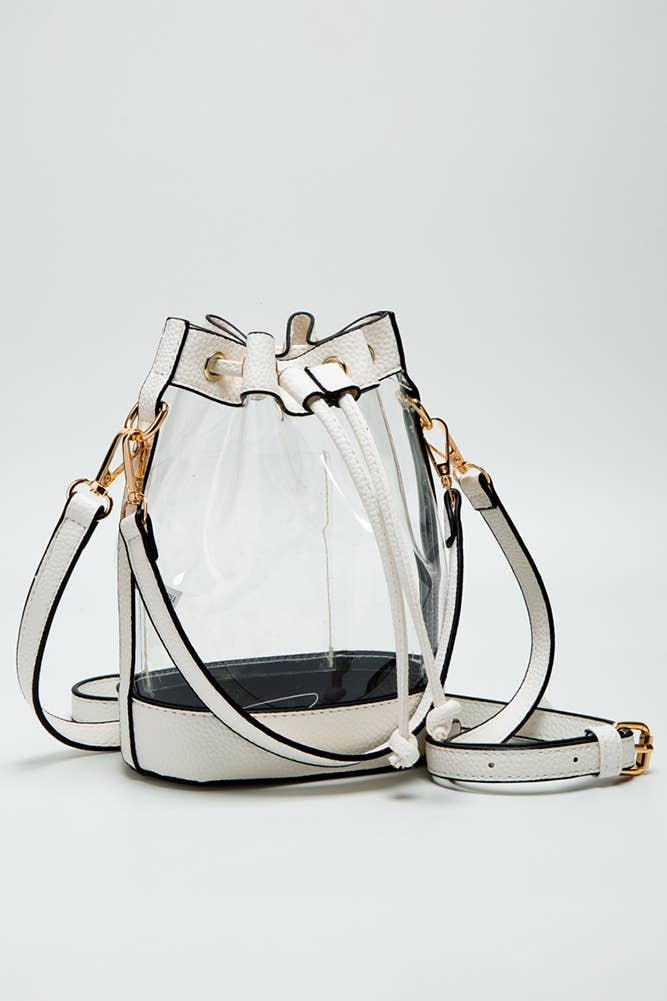 Clear Crossbody Stadium Bucket Bag: White