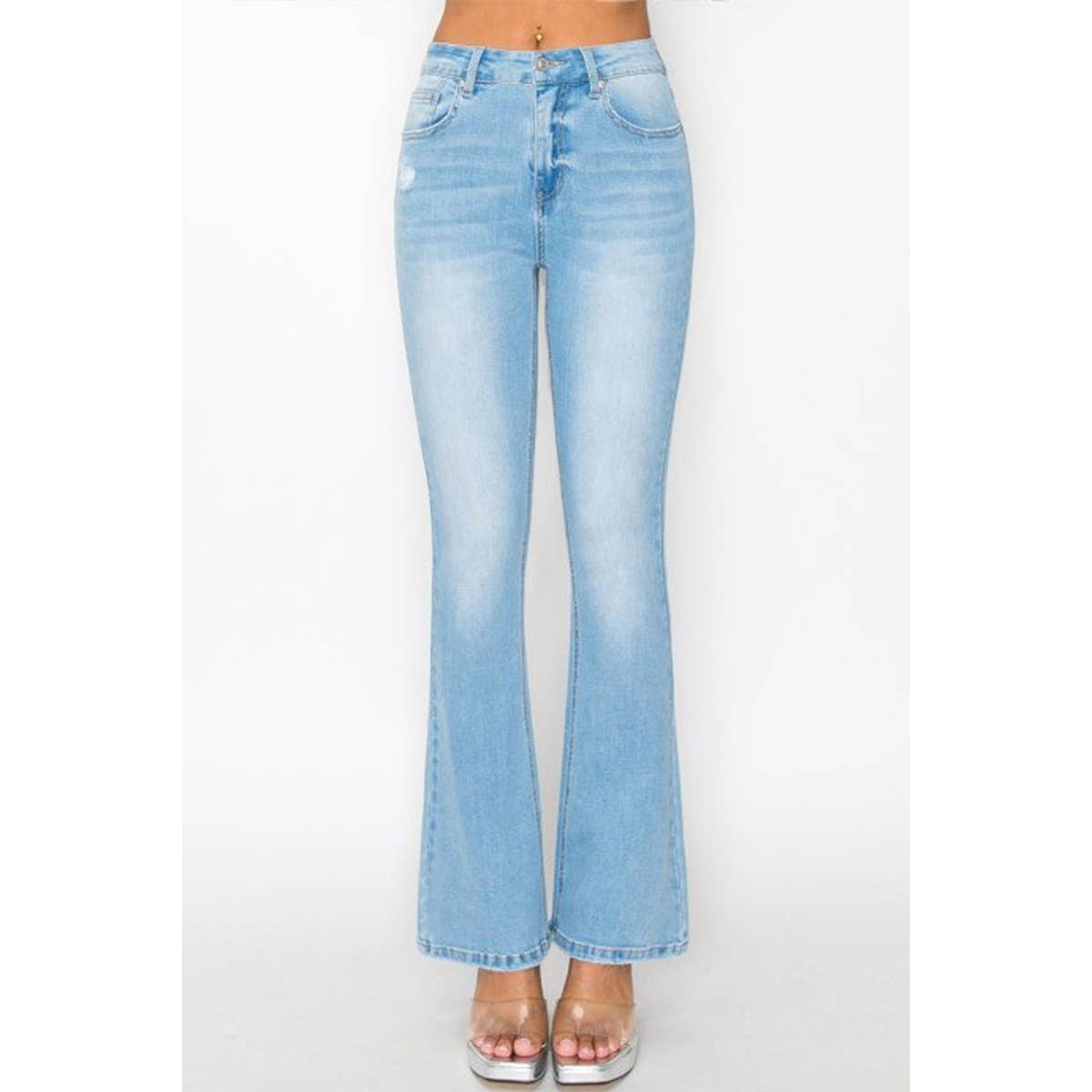 SLIGHTLY DISTRESSED BOOTCUT DENIM JEANS