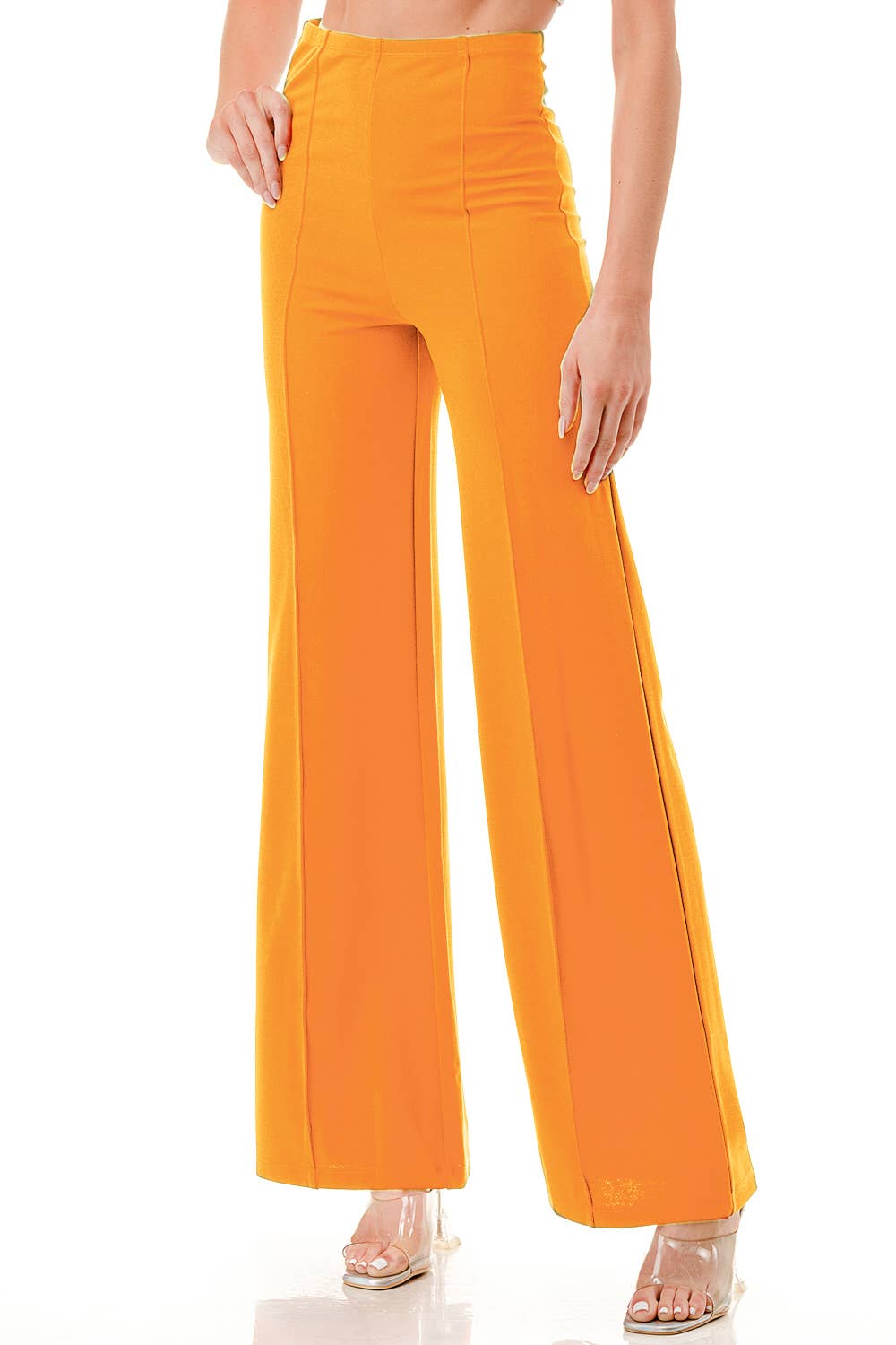 Solid Orange Formal Dressy Pants With Seam Front Slim Looking