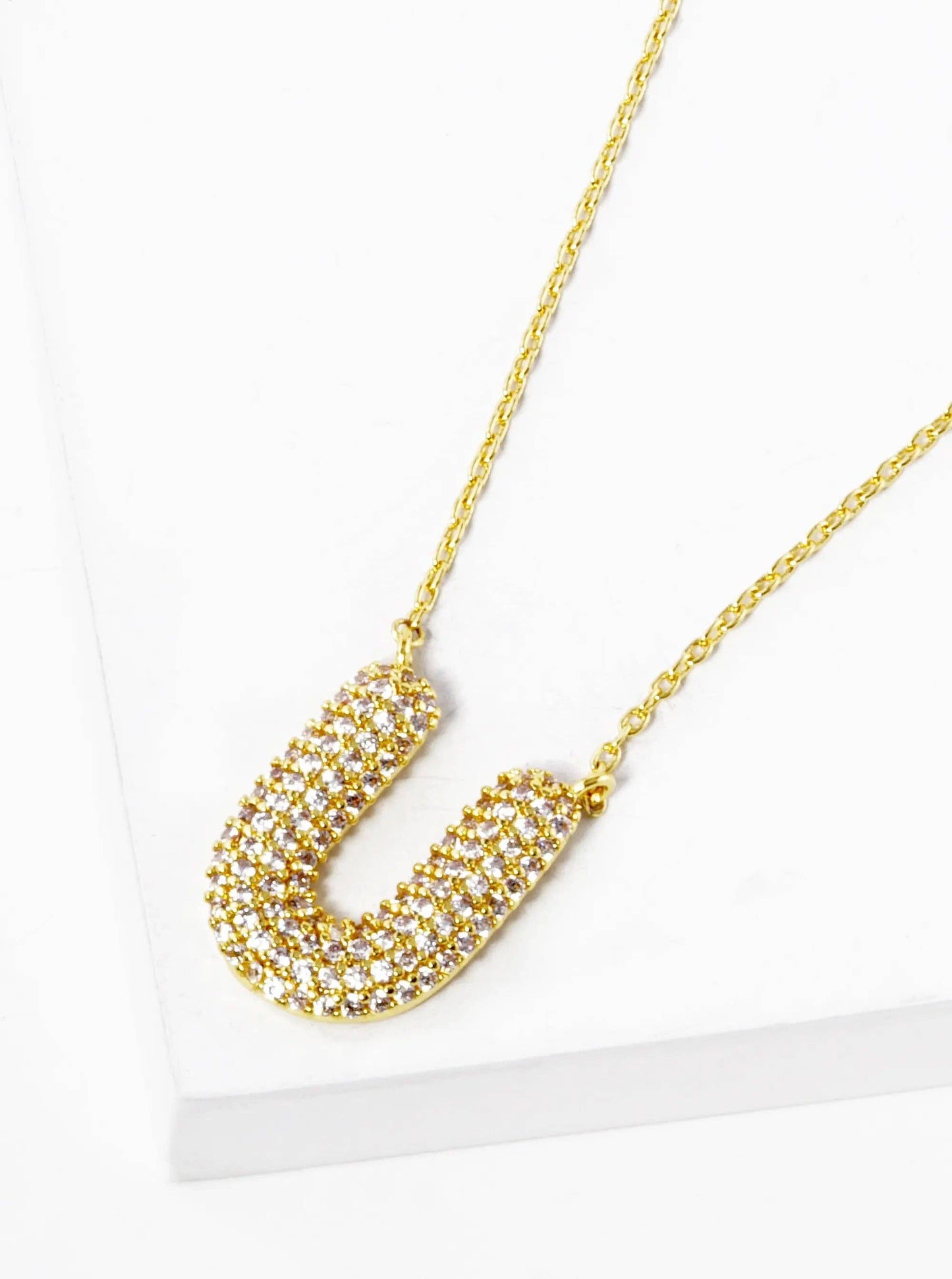 18K Gold Dipped Cz Pave Bubble Initial Pendant Necklace