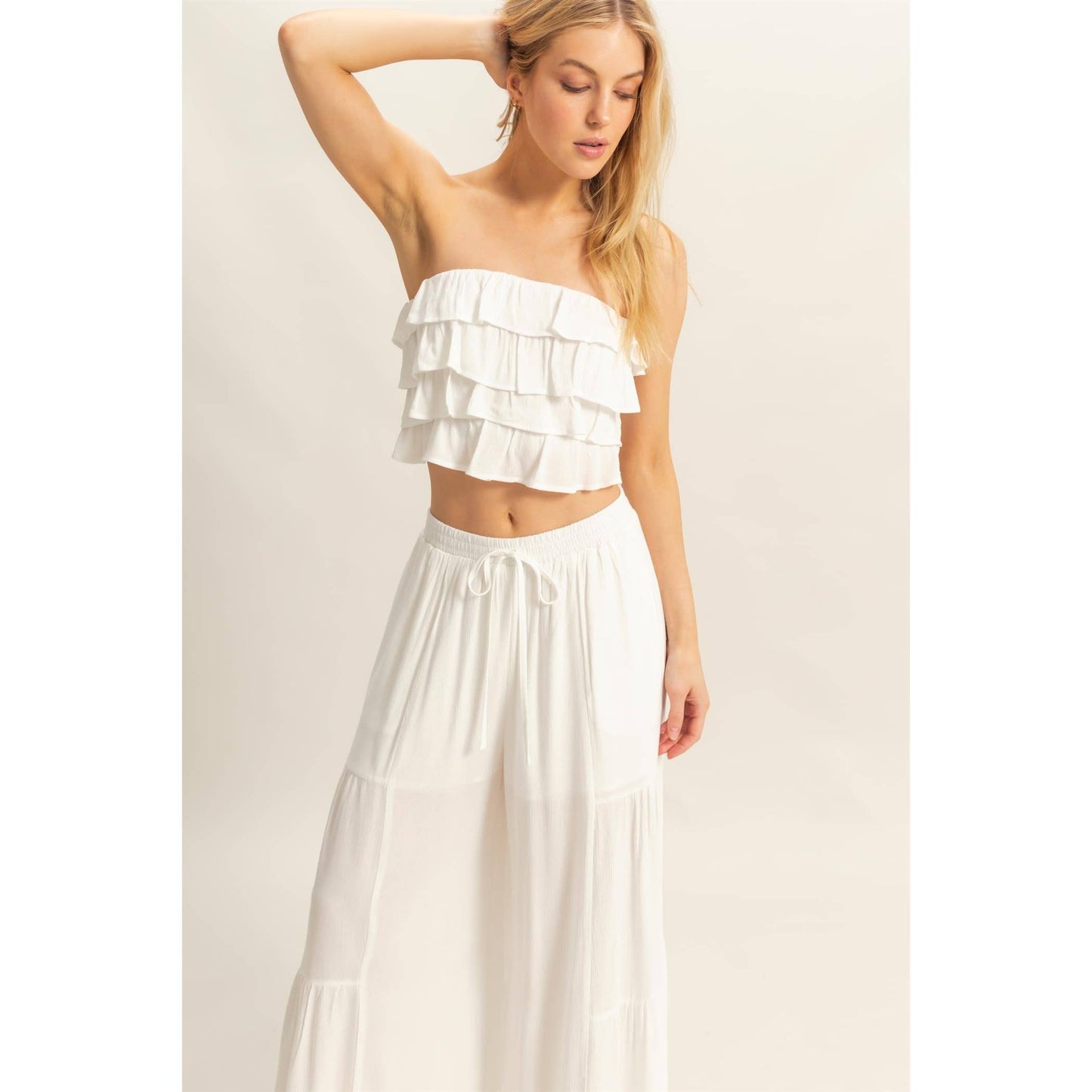 Ruffle Top And Flowy Pants Set (Sold as Separates)