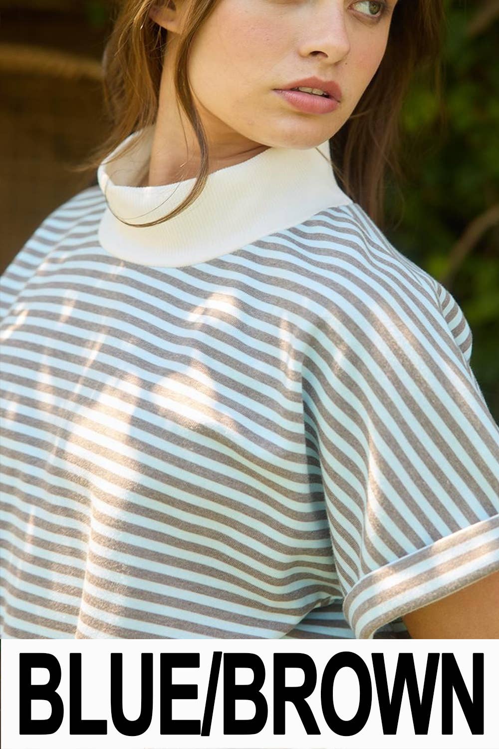 Striped Oversized Mock Neck Sweatshirt