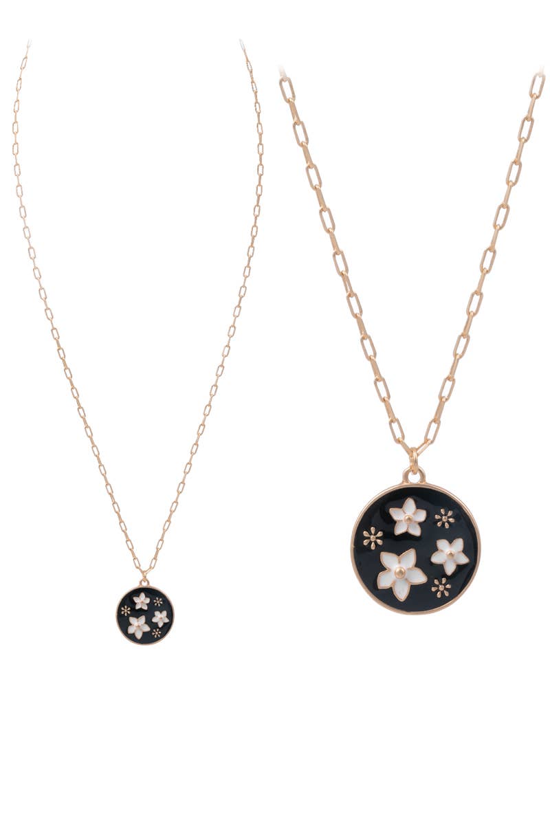 Floral Round Enamel Pendant Necklace