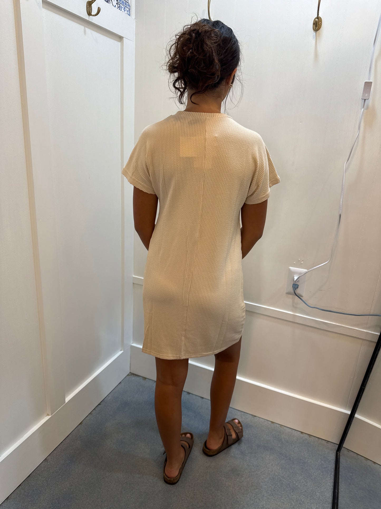 CASUAL COLOR CONTRAST TWIST POCKET DRESS