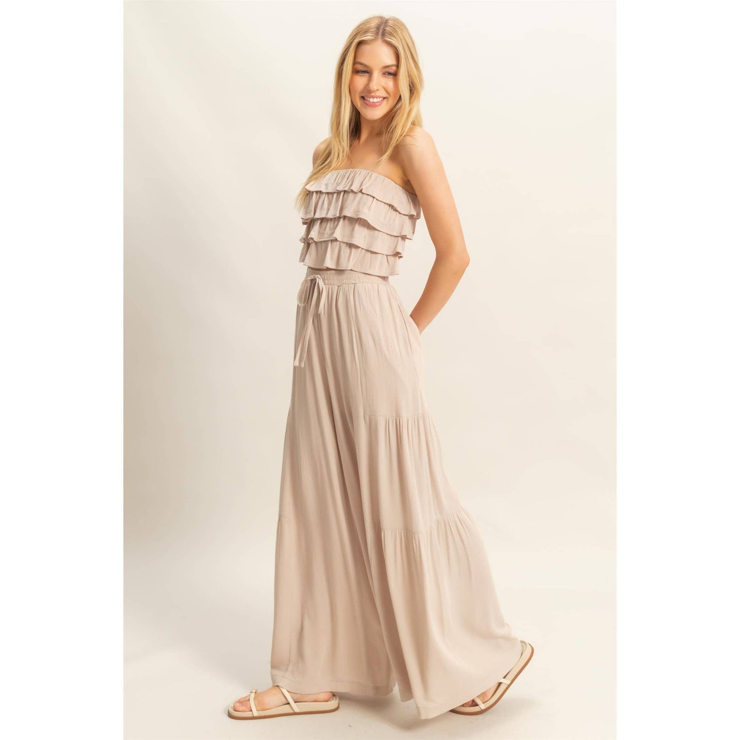 Ruffle Top And Flowy Pants Set (Sold as Separates)