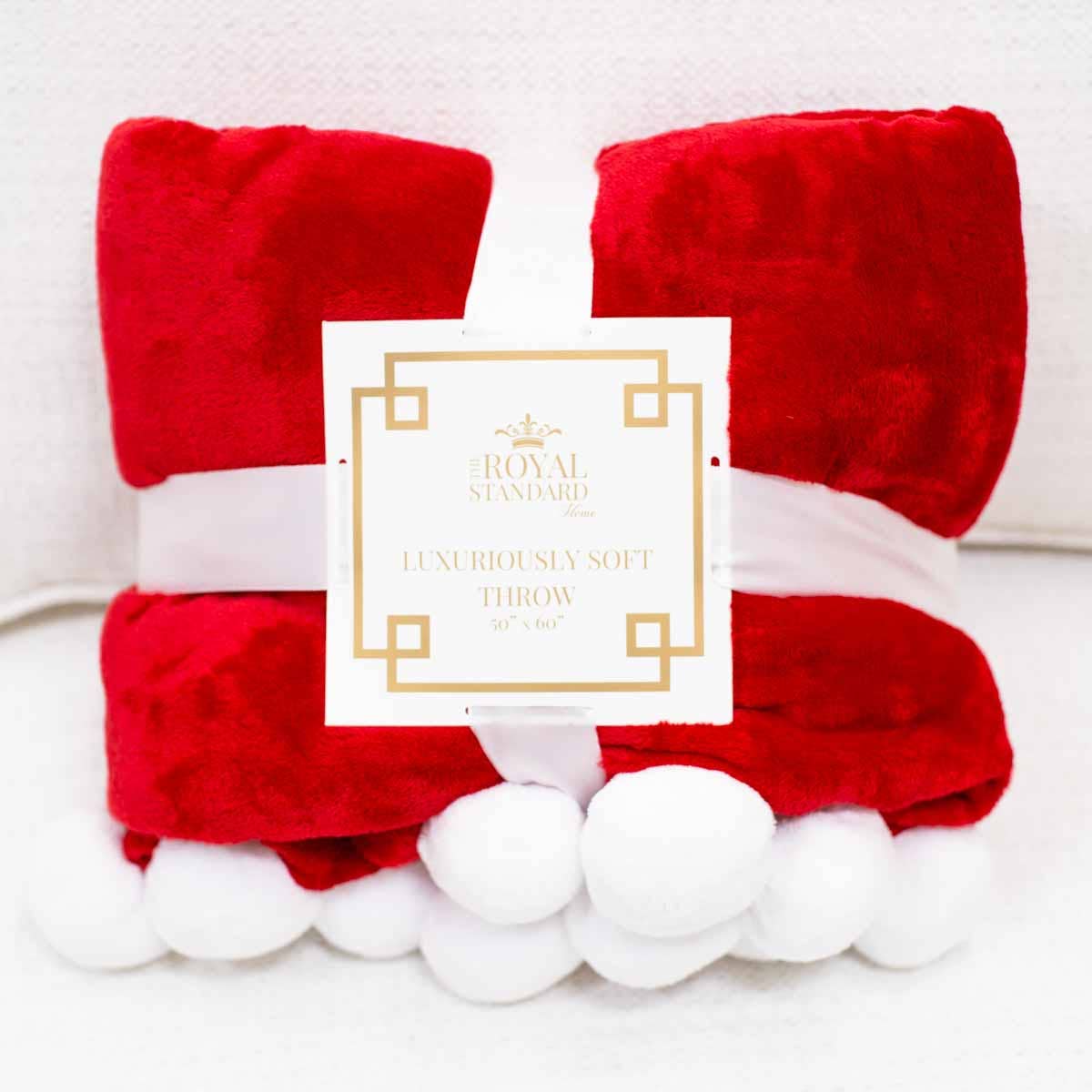 Santa Pom Pom Throw Red/White 50x60