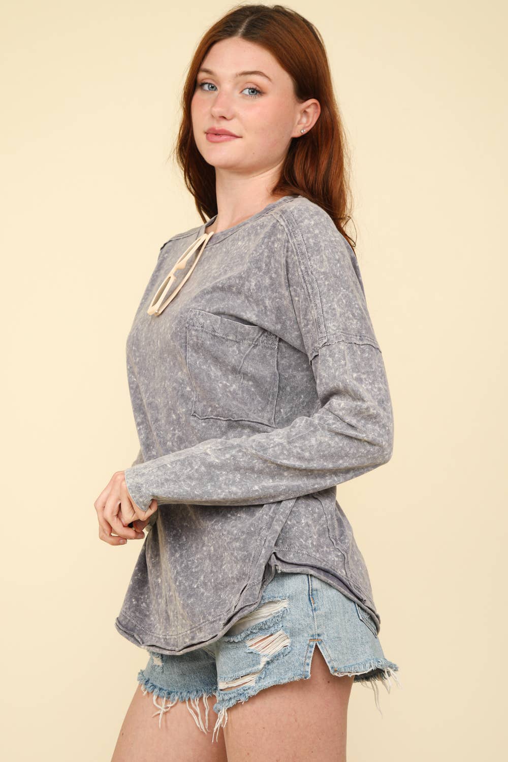 Mineral Washed Casual Knit Top