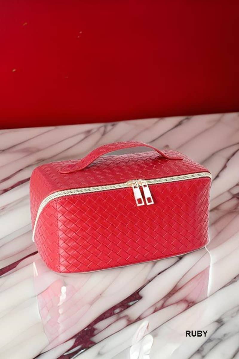 Woven Vegan Leather Cosmetic Makeup Travel Bag
