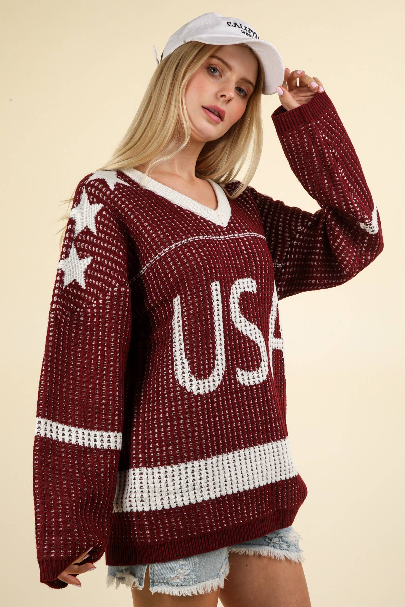 Oversized USA Knit Sweater Pullover Top