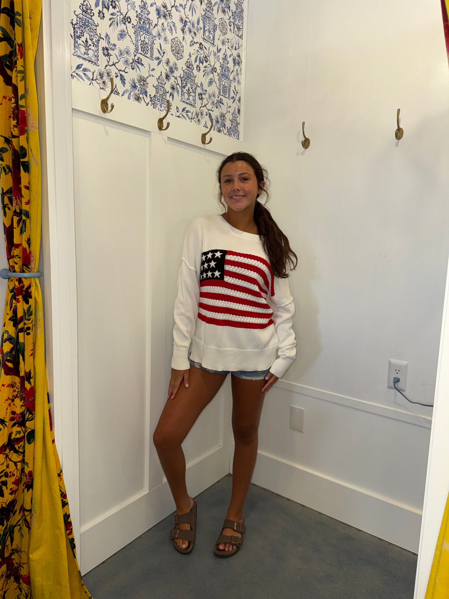 American Flag Cable Knit Drop Shoulder Sweater