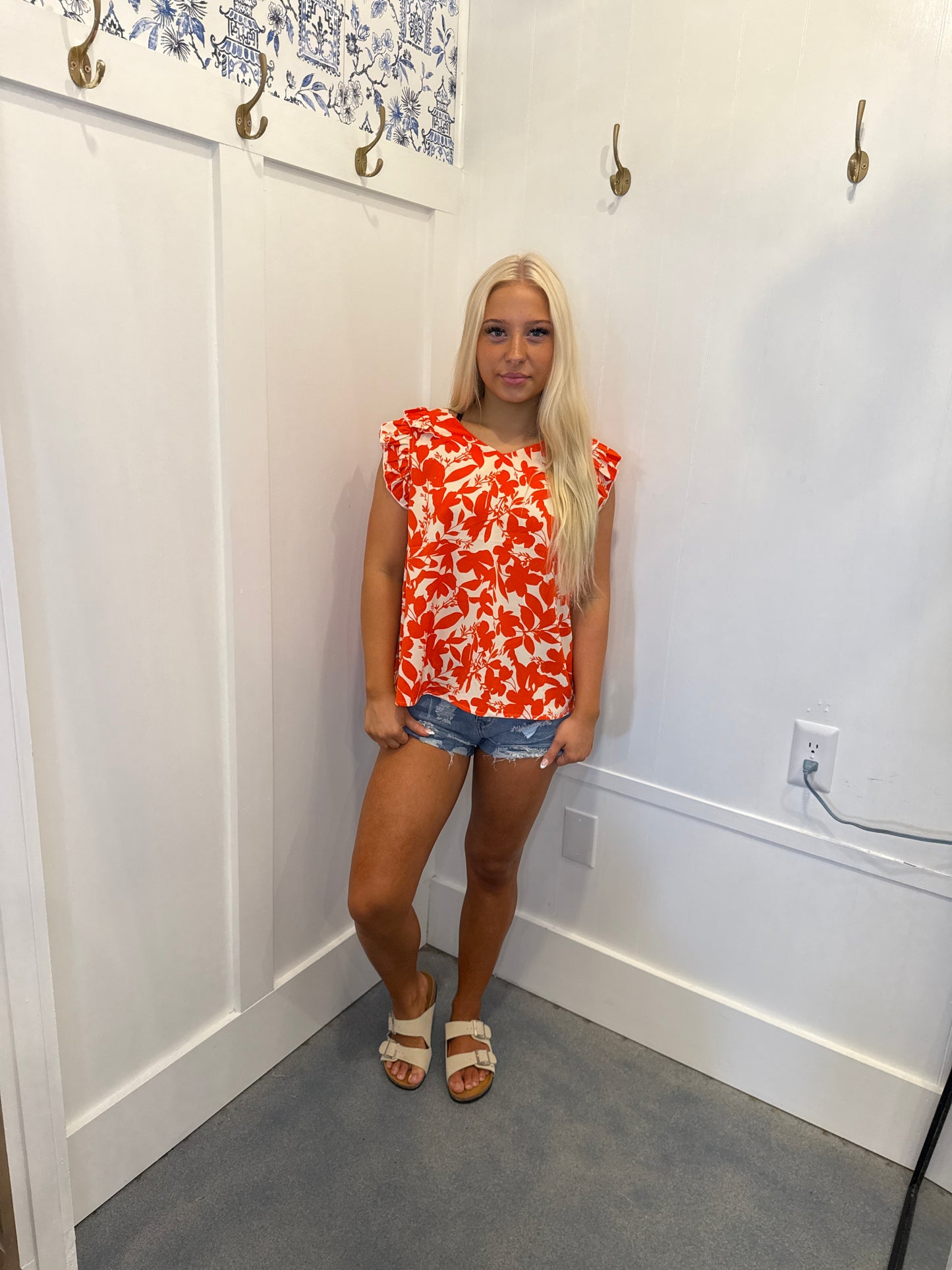 Floral Ruffle Sleeve Print Top