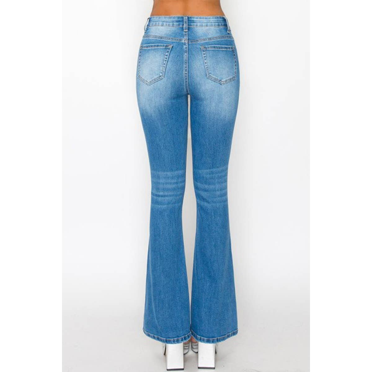 SLIGHTLY DISTRESSED BOOTCUT DENIM JEANS