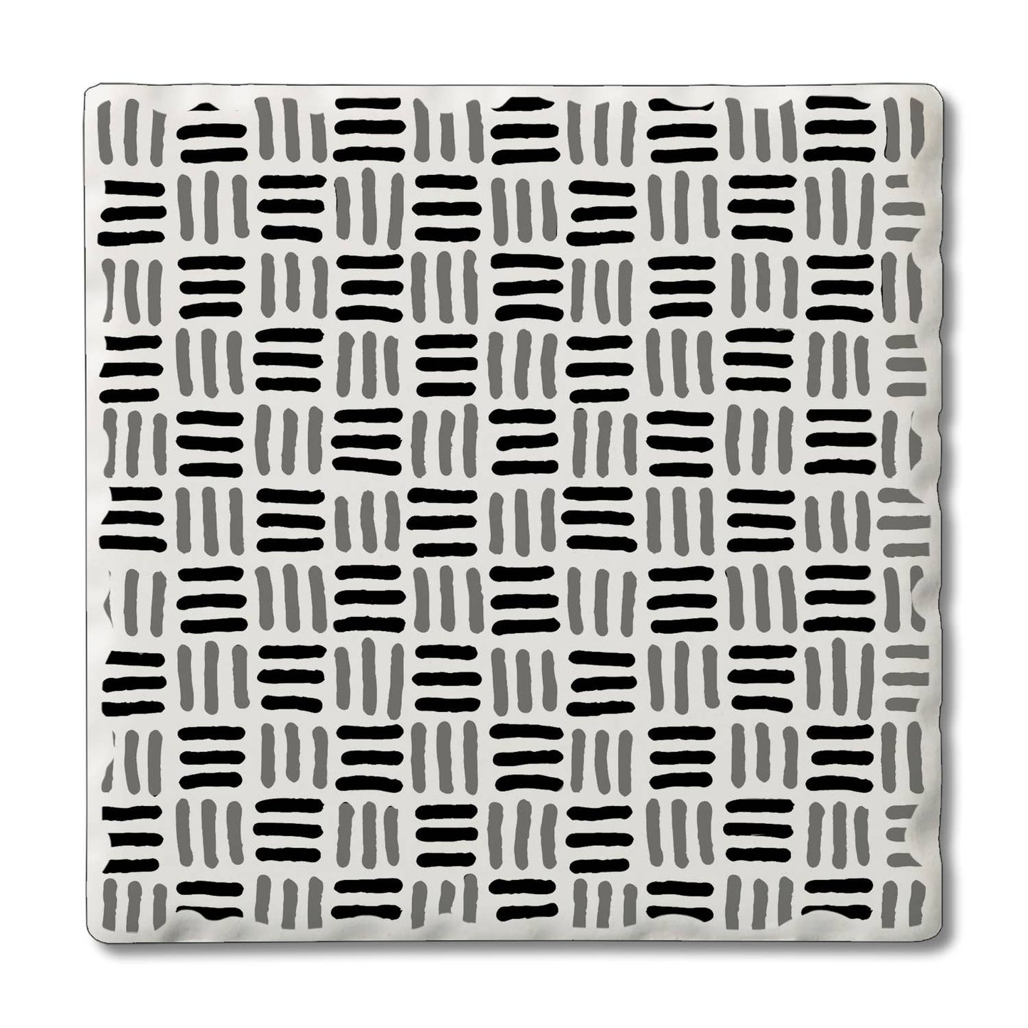 B&W Weave Single Absorbent Stone Tumbled Tile Coaster