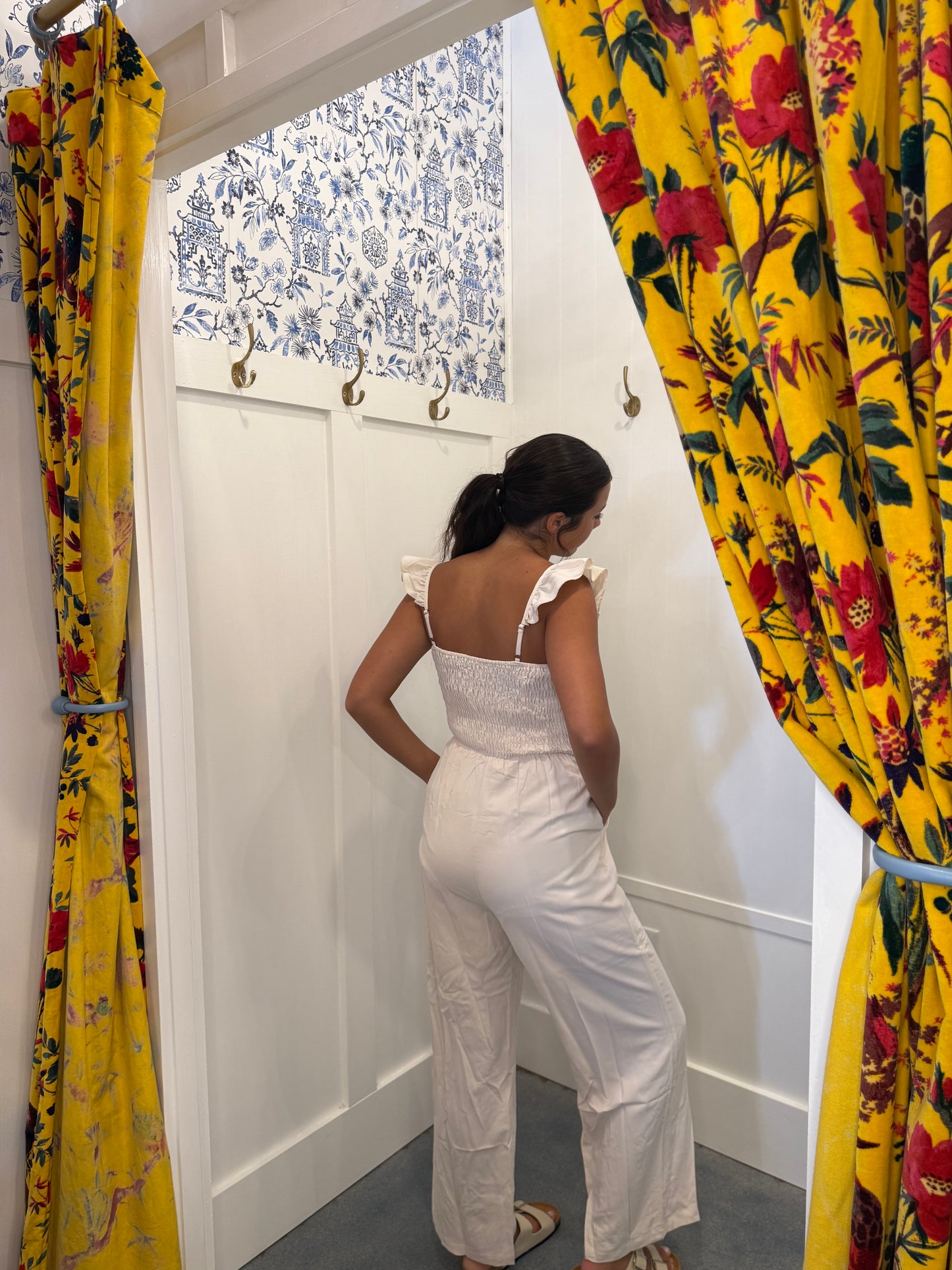 Flutter Sleeve Smocked Wide Leg Jumpsuit