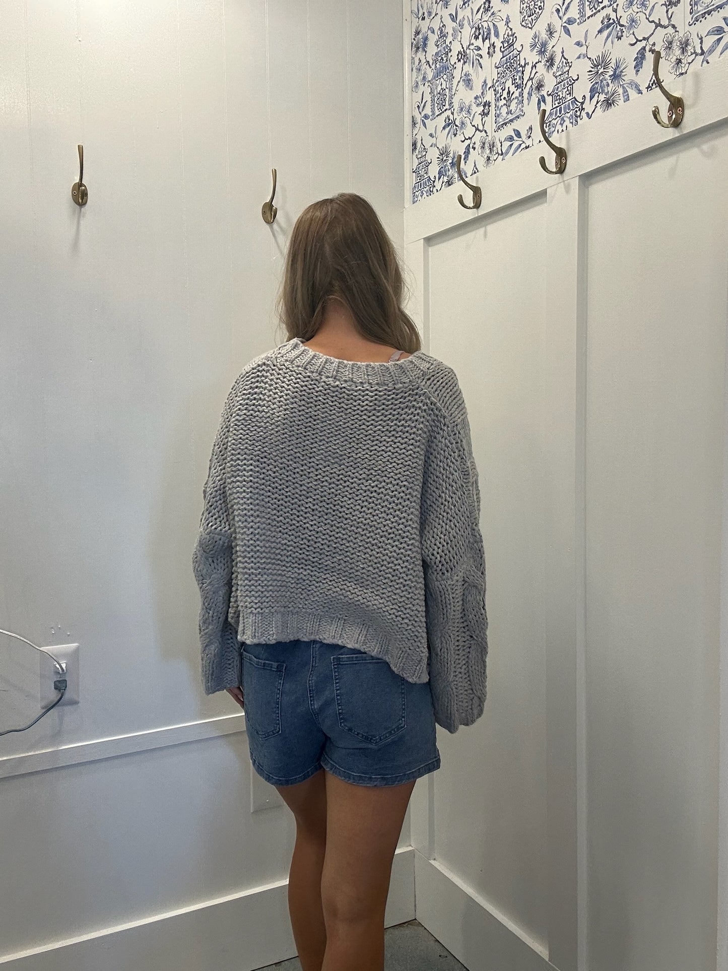V Neck Cable Knit Oversized Sweater