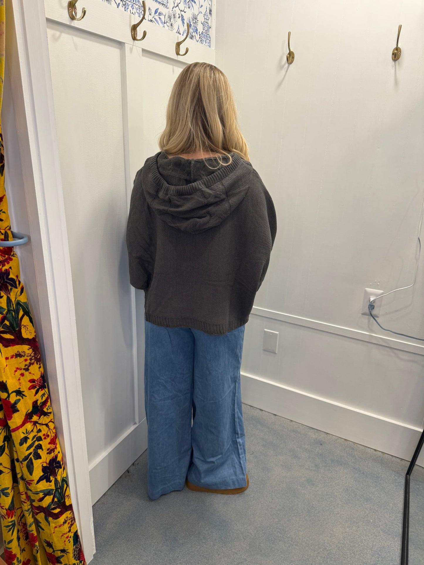 Balloon Sleeve Chenille Twisted Weave Hoodie Sweater