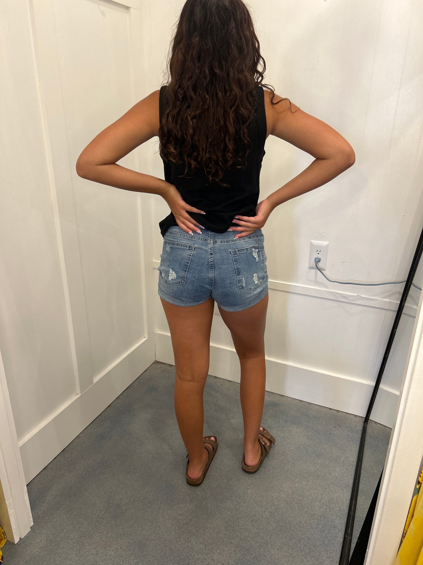 Faded and Distressed Denim Shorts