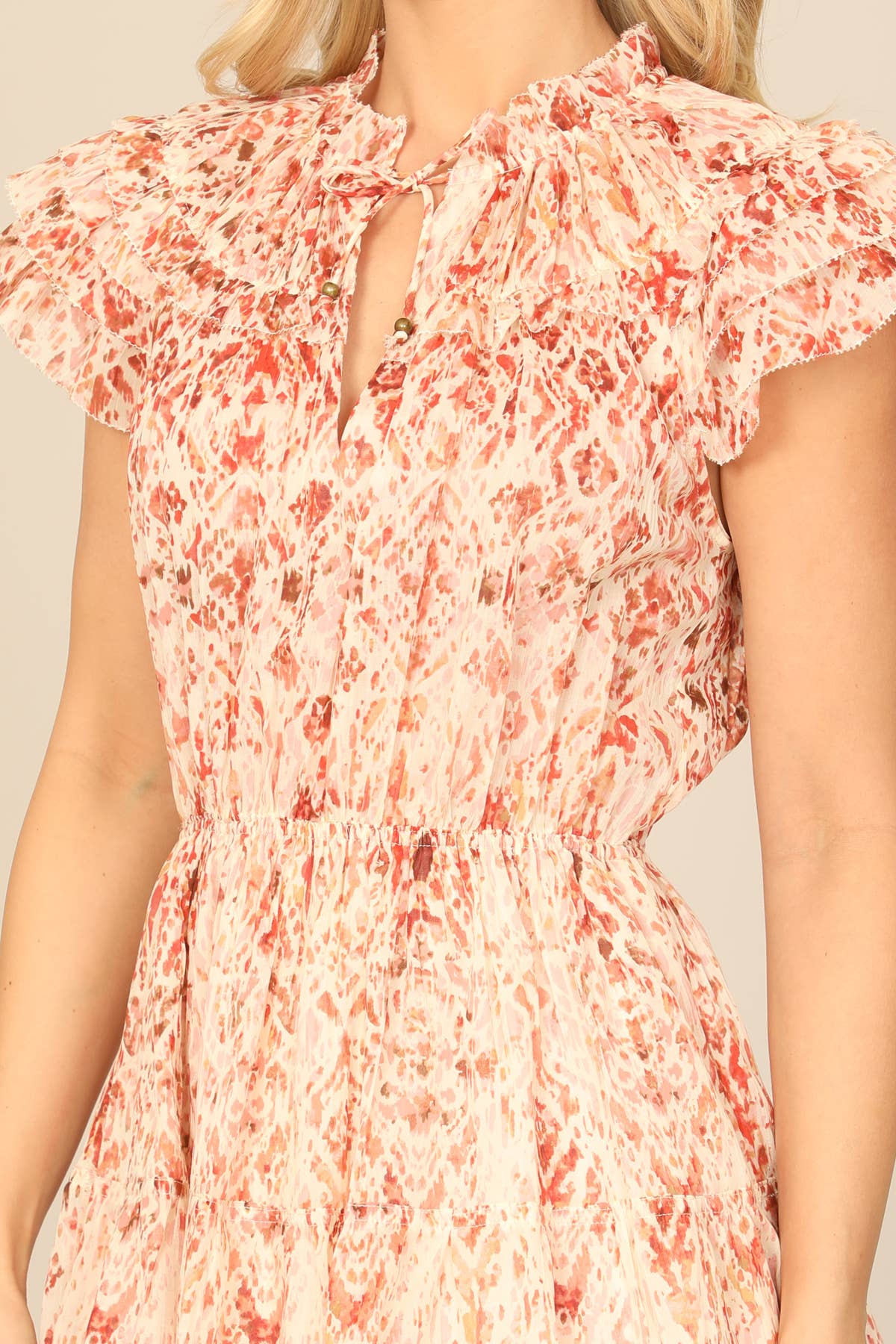 Butterfly Sleeve Keyhole Tie Mini Dress