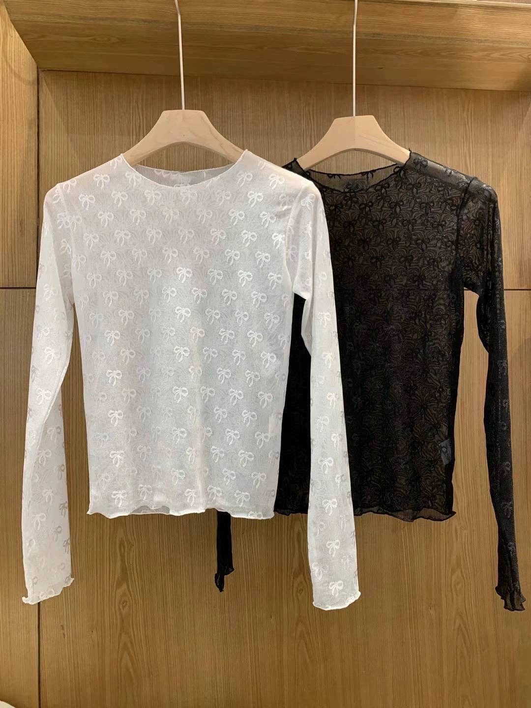 Bow Graphic Sheer Mesh Top