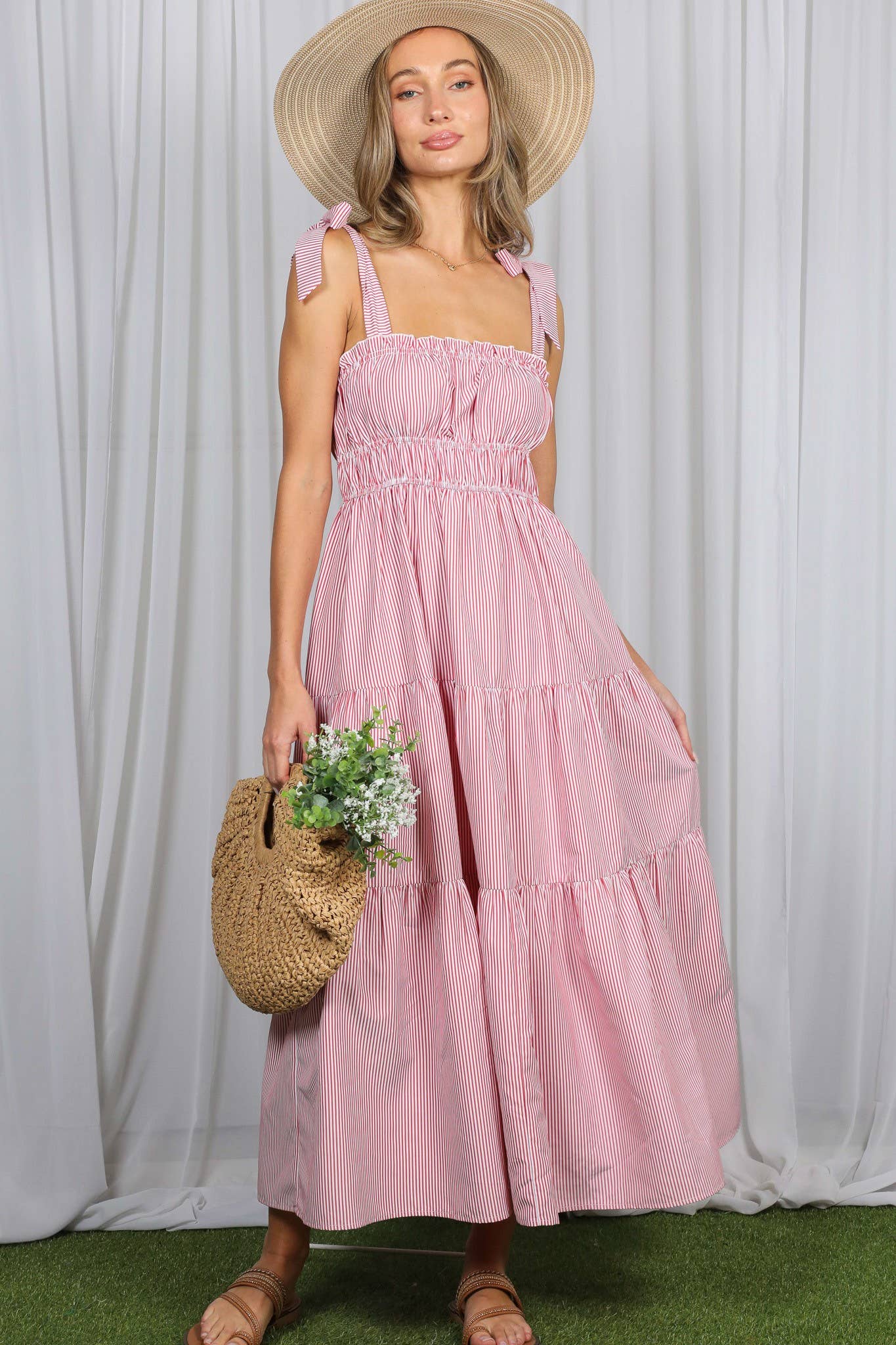 Striped Shoulder Sleeveless Boho Maxi Dress