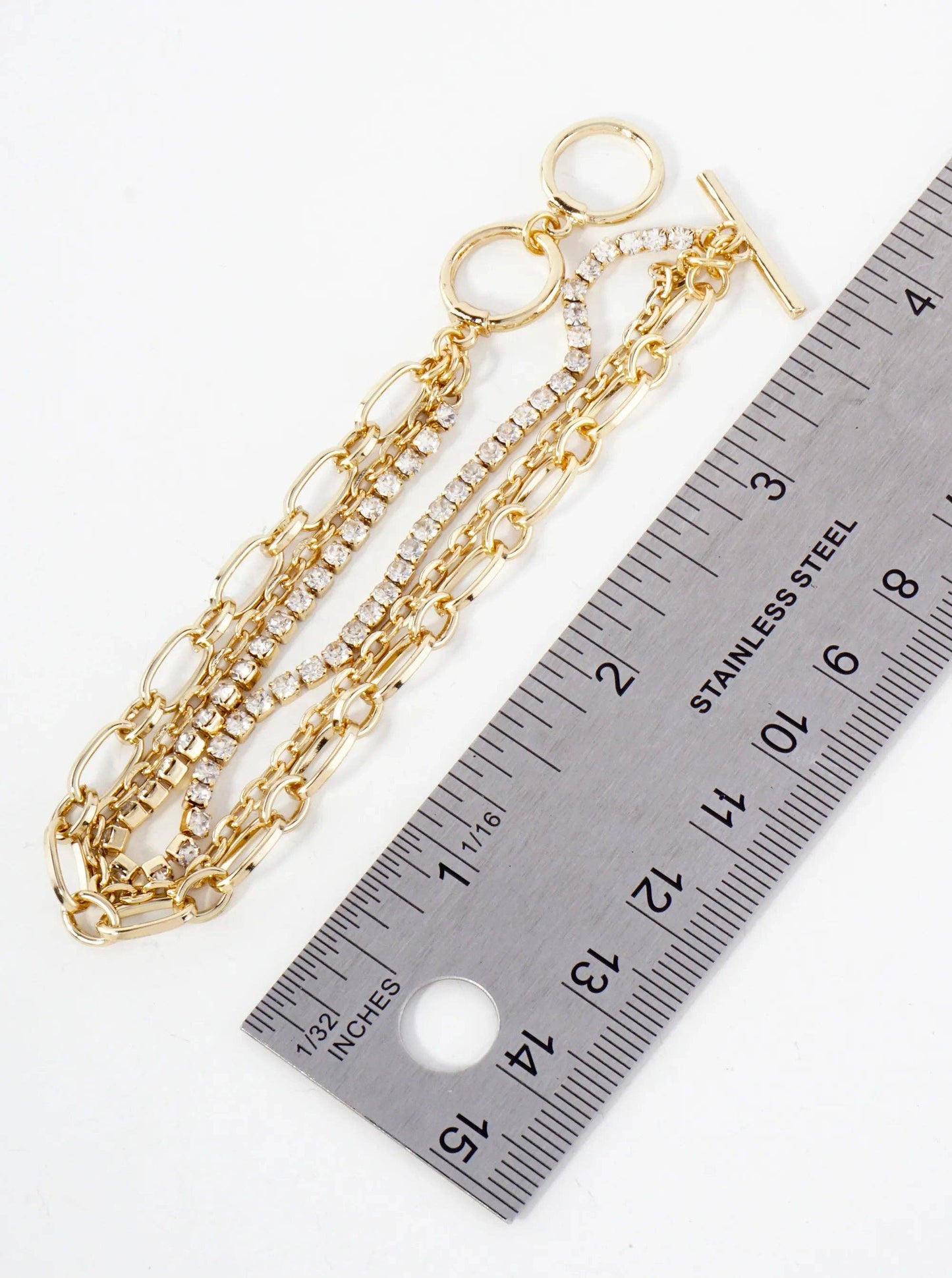 Two-Chain Rhinestone Strand Toggle-Closure Bracelet