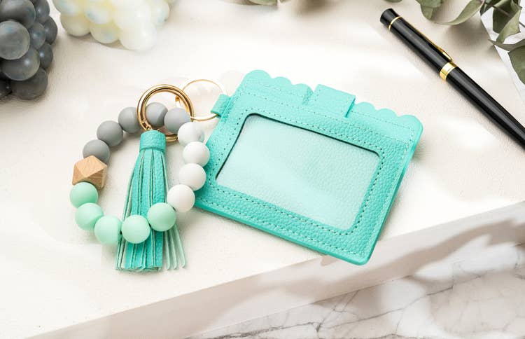 Leather Keychain Wallet With Wristlet Bangle Bracelet