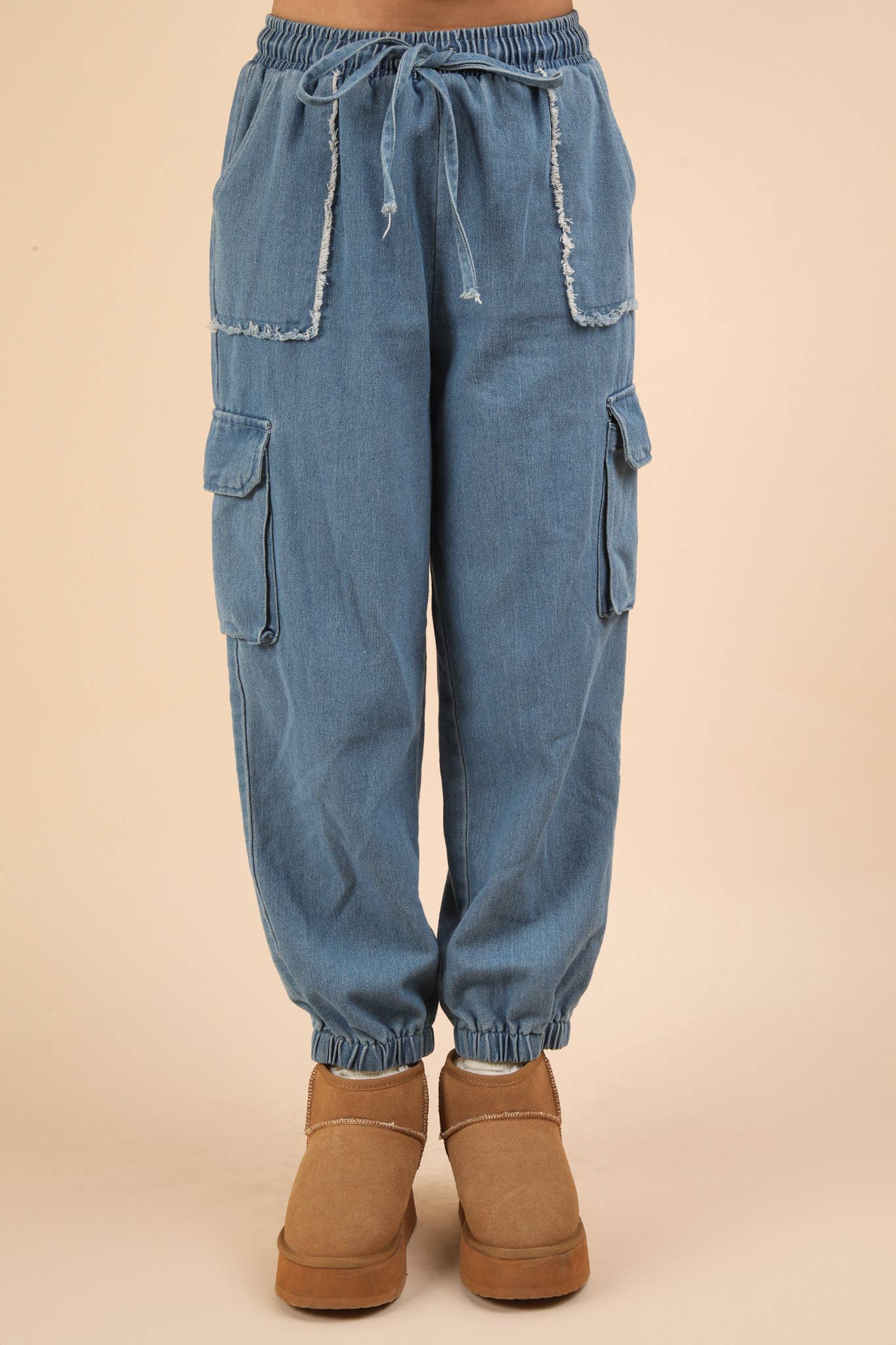 Washed Denim Jogger Cargo Pants Jeans