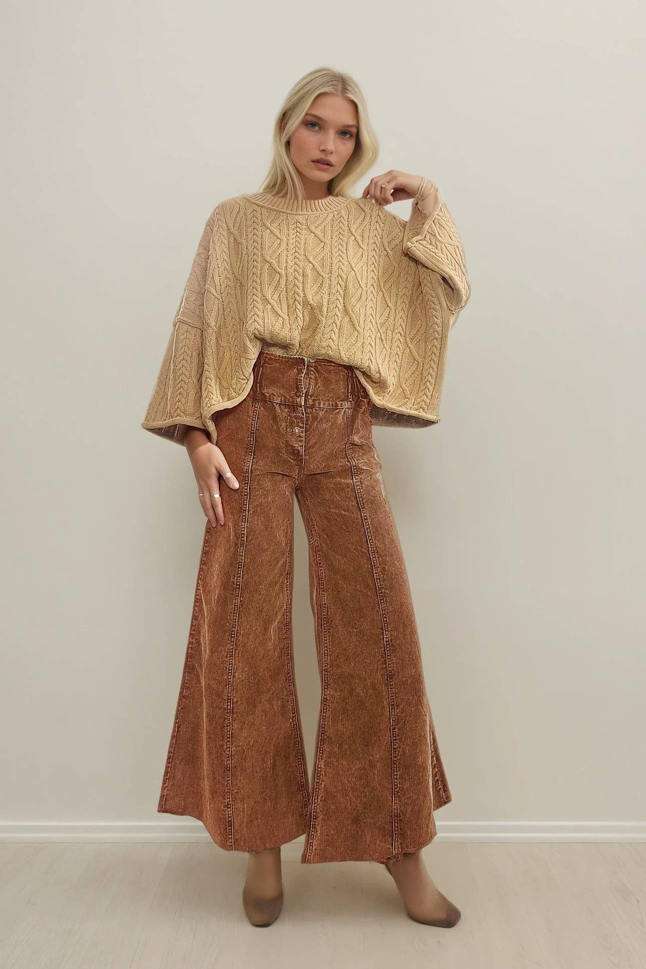 DISTRESSED CORDUROY CULOTTE PANTS