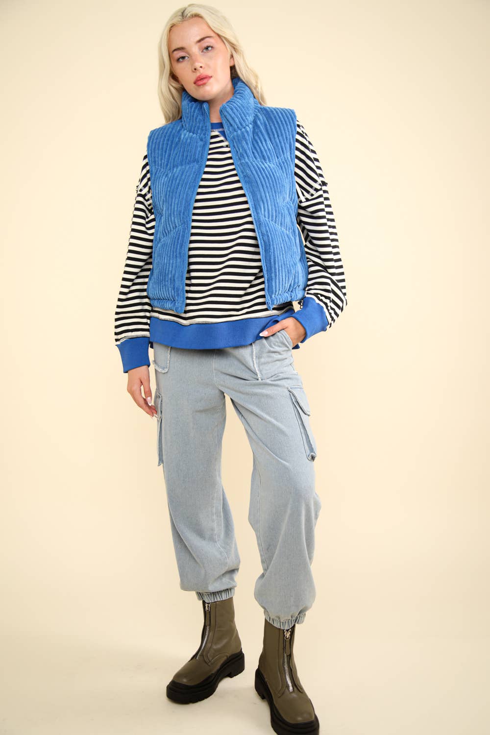 Zig-Zag Padded Corduroy Puffer Jacket