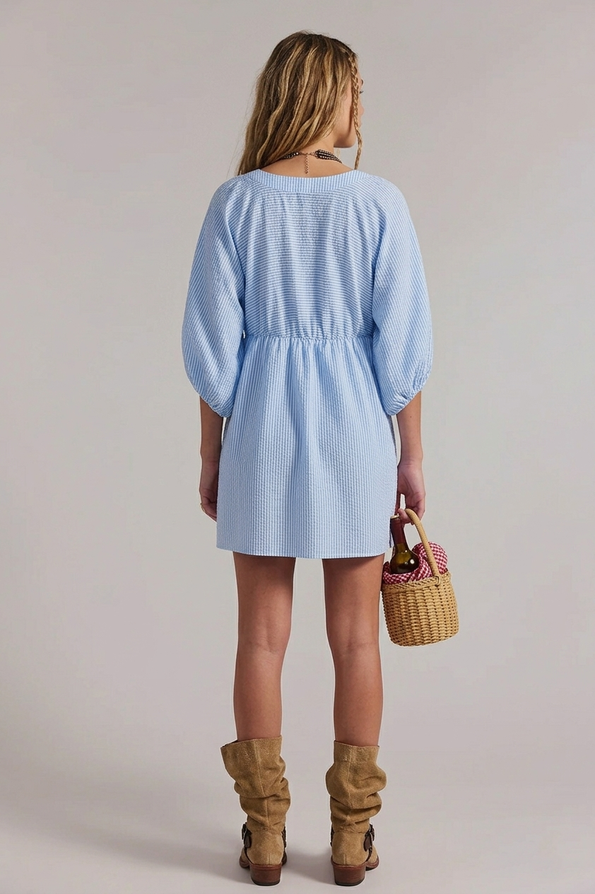 V-neck Lantern Sleeve Babydoll Dress