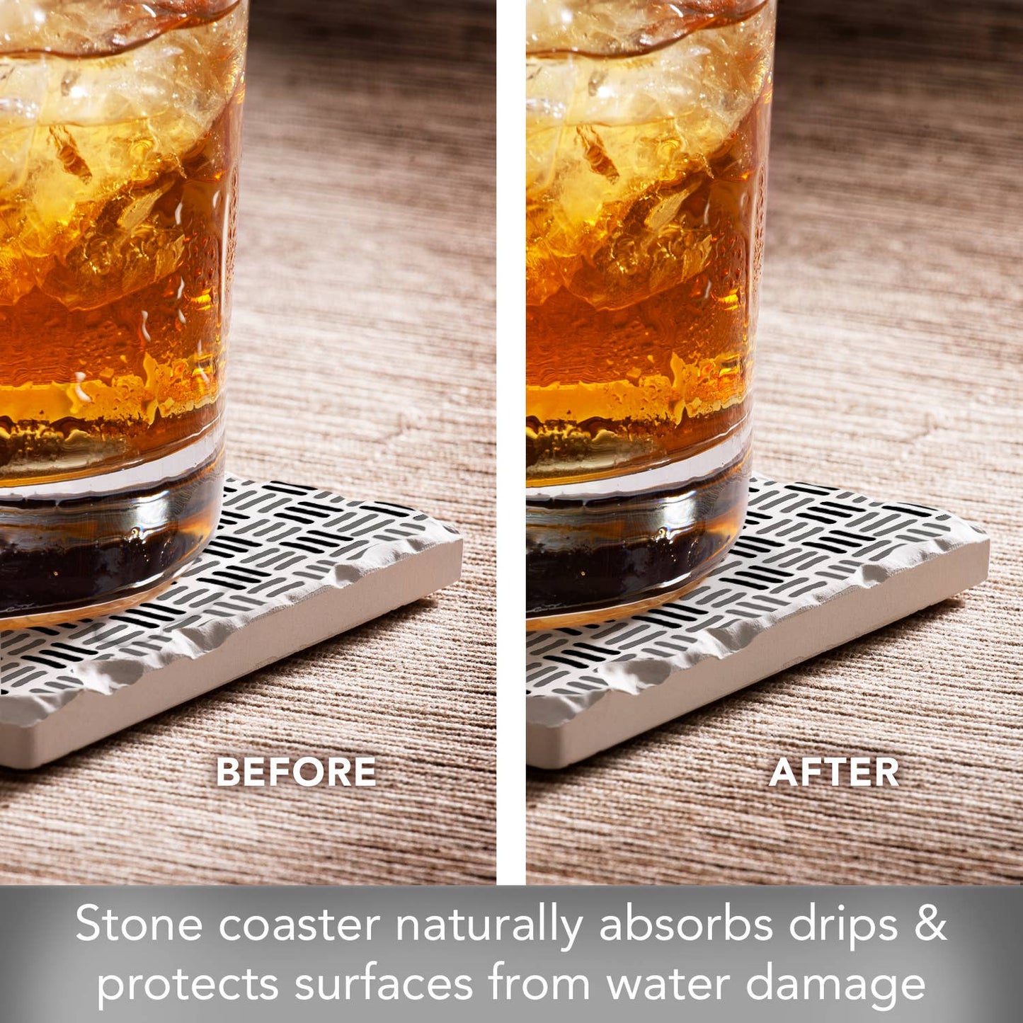 B&W Weave Single Absorbent Stone Tumbled Tile Coaster