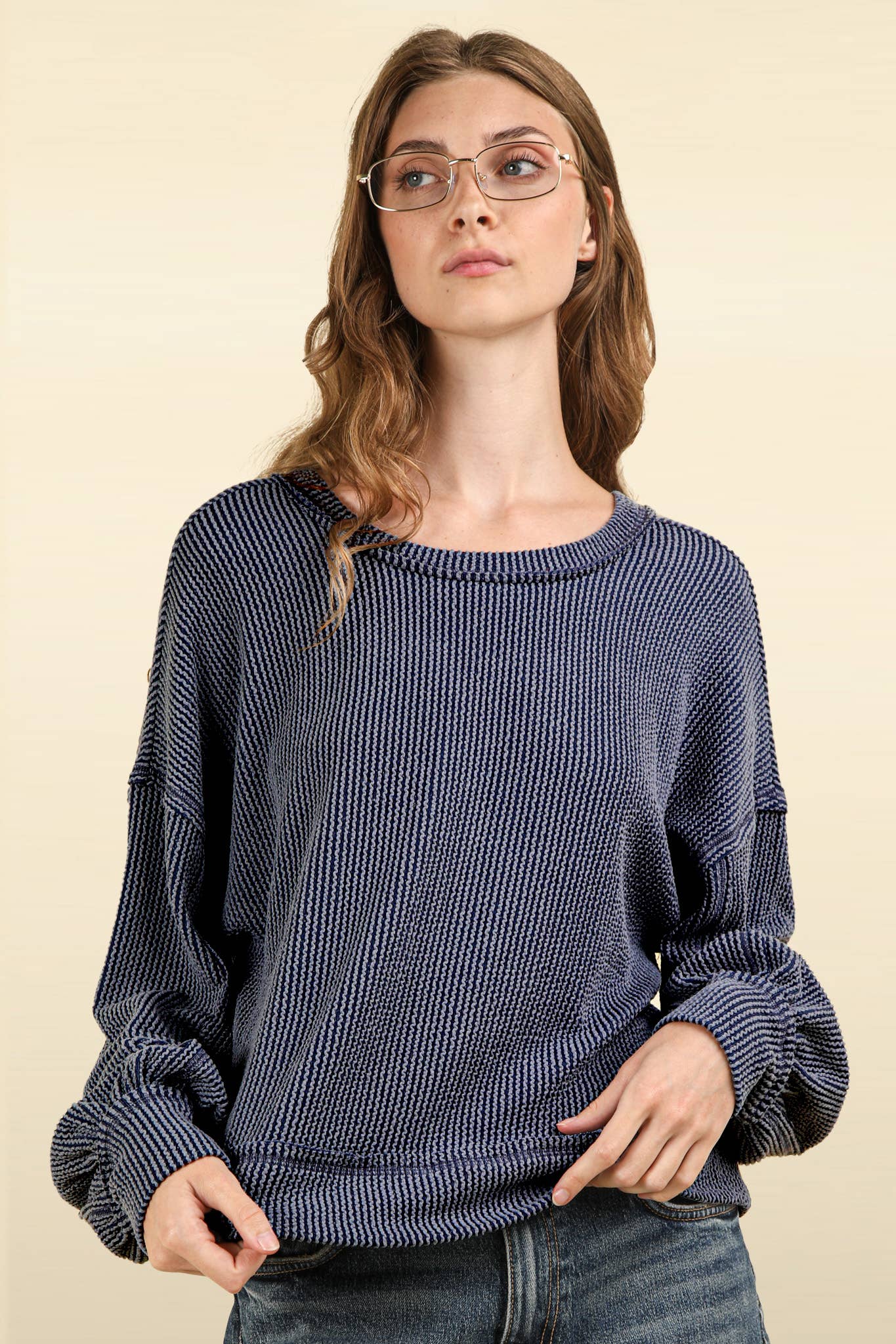 Two Tone Otto Ribbed Oversized Soft Comfy knit Top