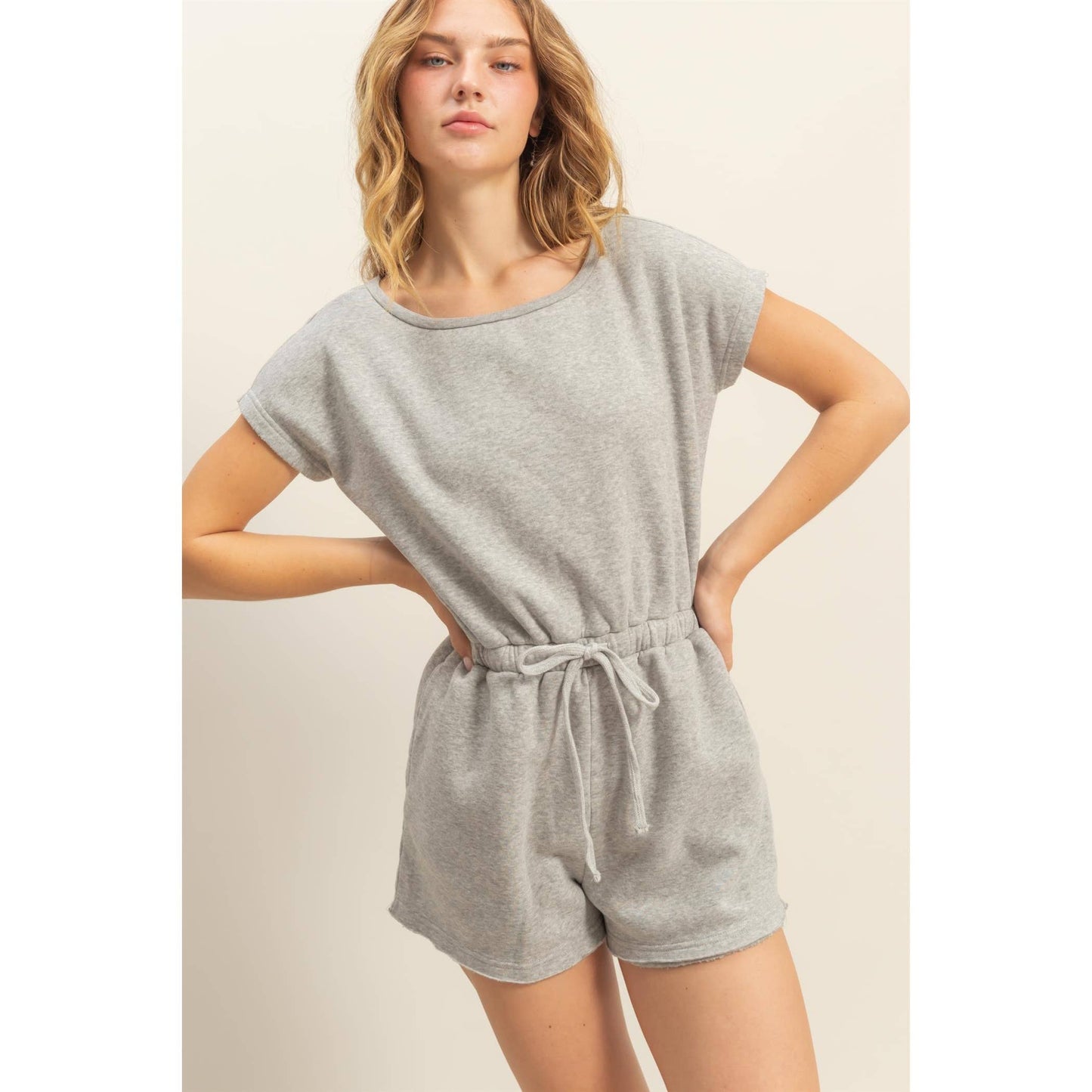 Cap Sleeve Drawstring Waist Romper