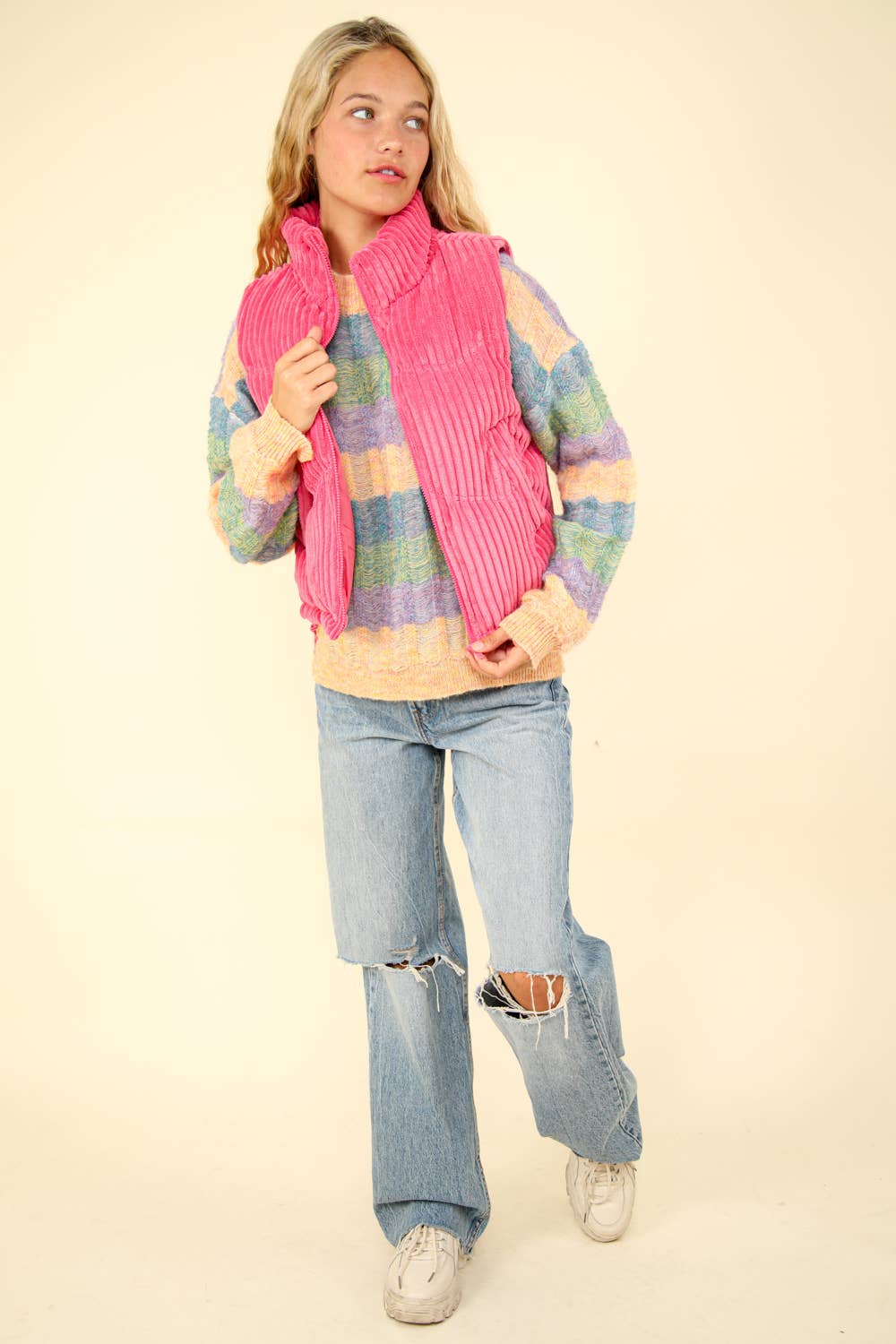 Zig-Zag Padded Corduroy Puffer Jacket