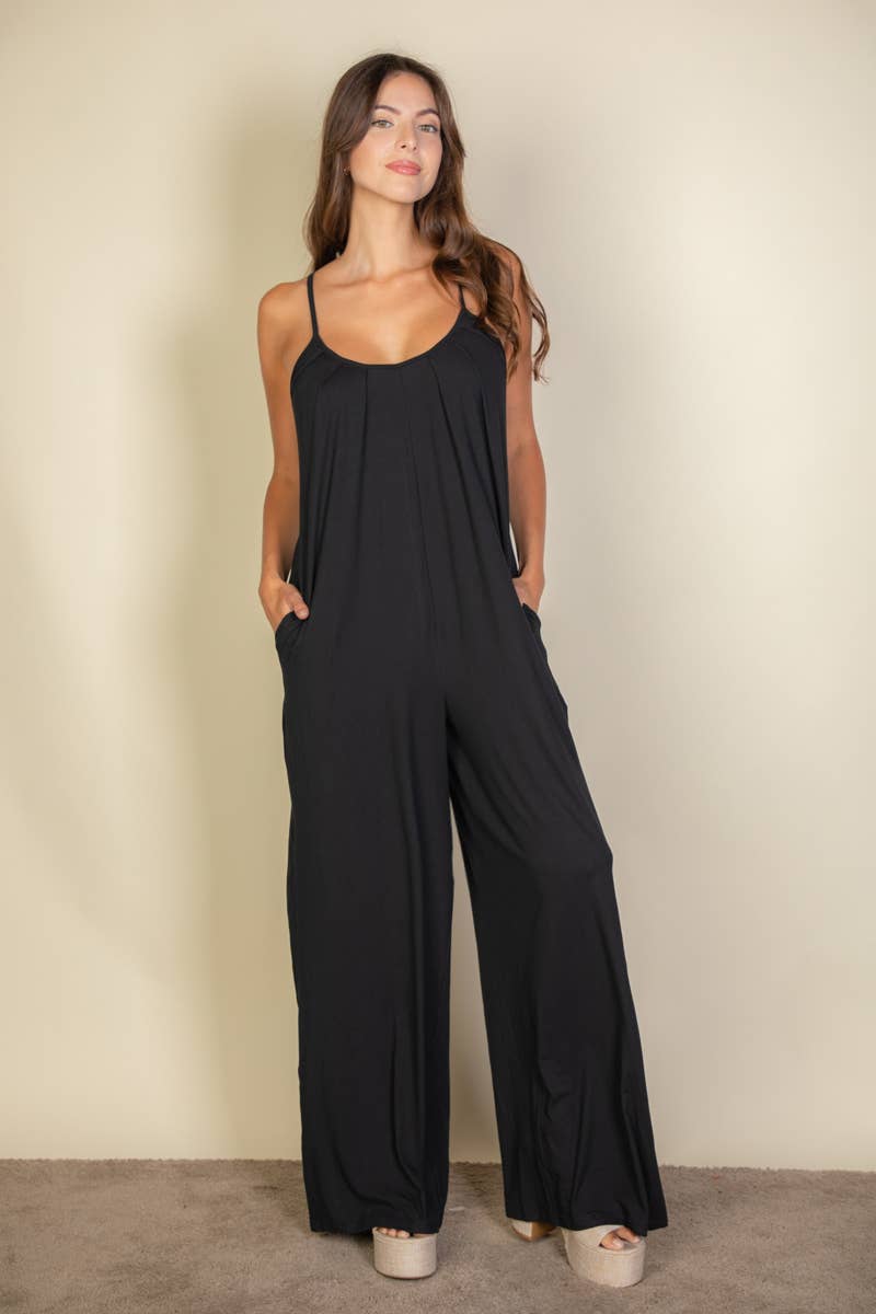 Spaghetti Strap Solid Wide umpsuit