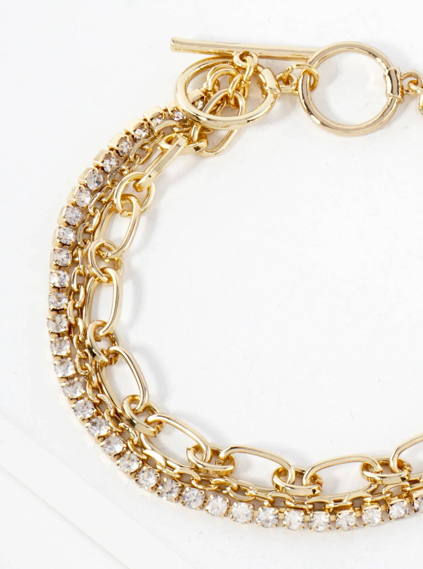 Two-Chain Rhinestone Strand Toggle-Closure Bracelet