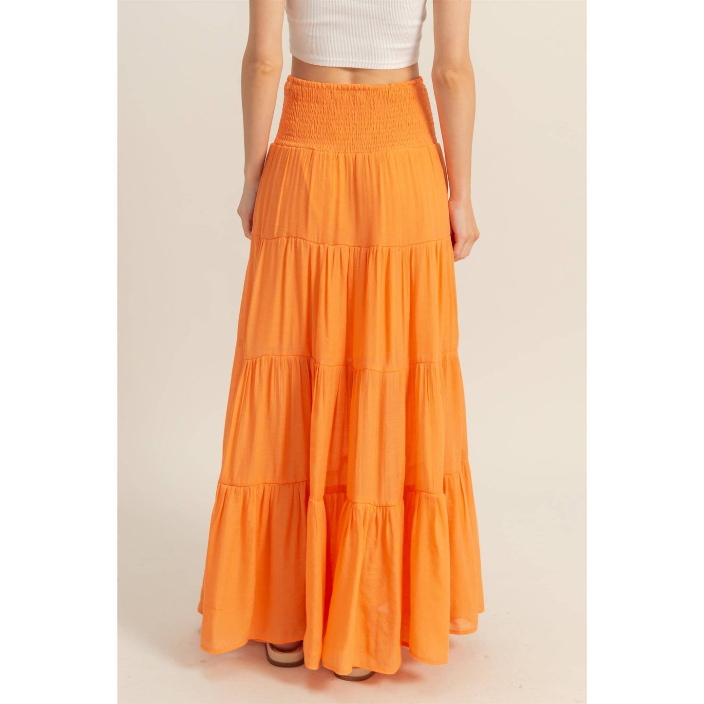 Smocked Waist Tiered Maxi Skirt