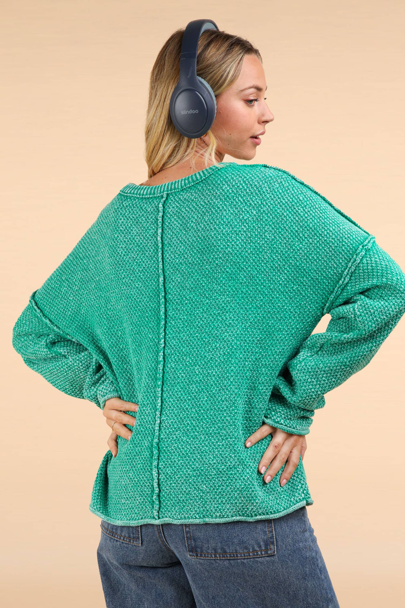 Mineral Washed Knit Oversized Sweater Pullover Top