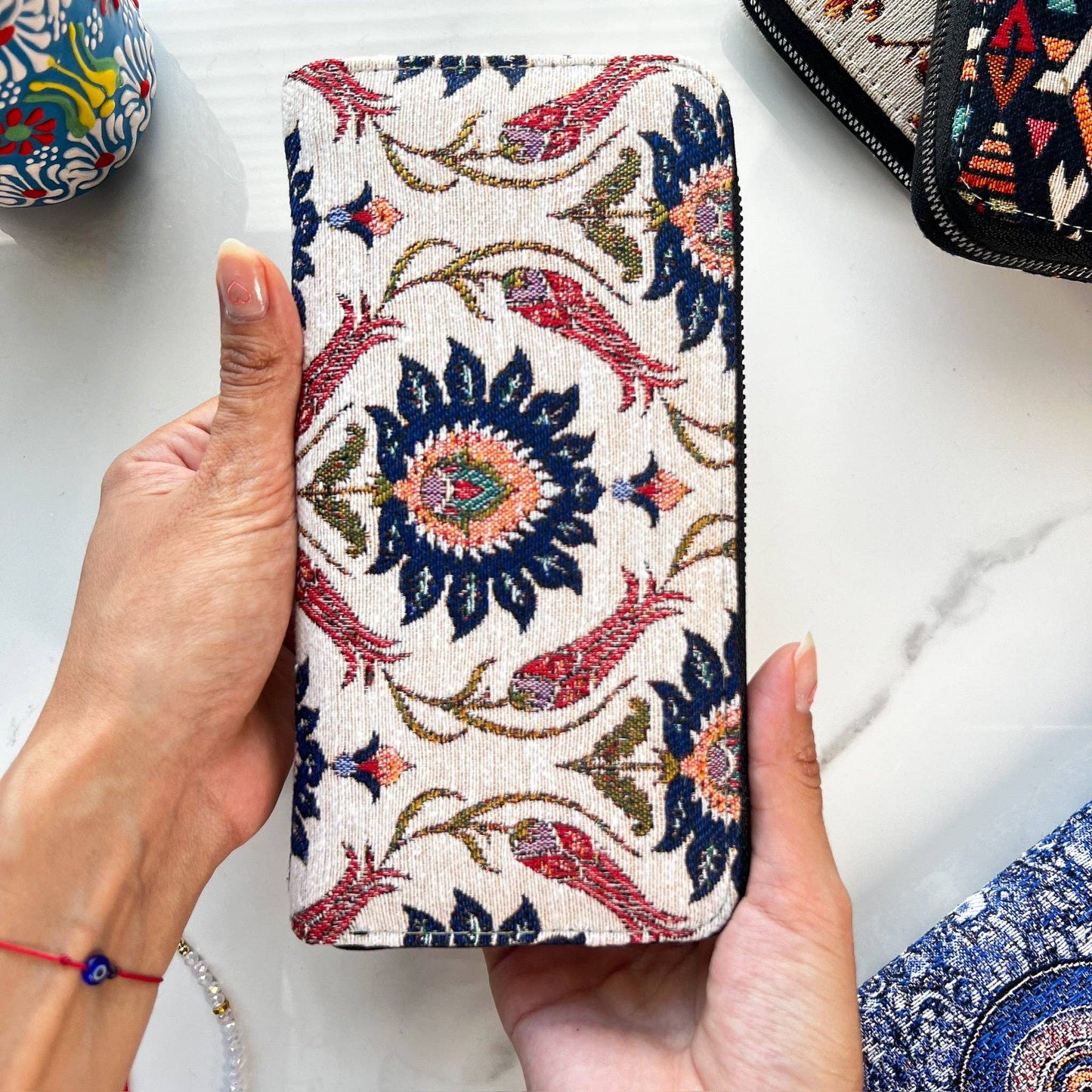 Floral Wallet, Woven Fabric, Vegan Wallet for Women