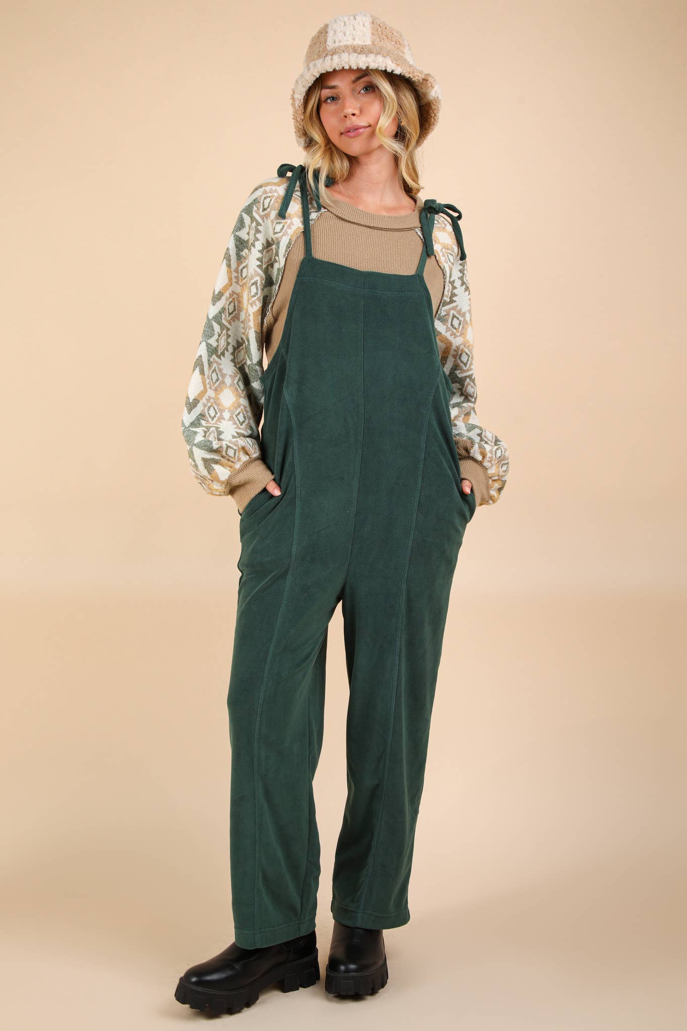 PLUS SIZE Fleece Baggy Backless Casual Jumpsuit