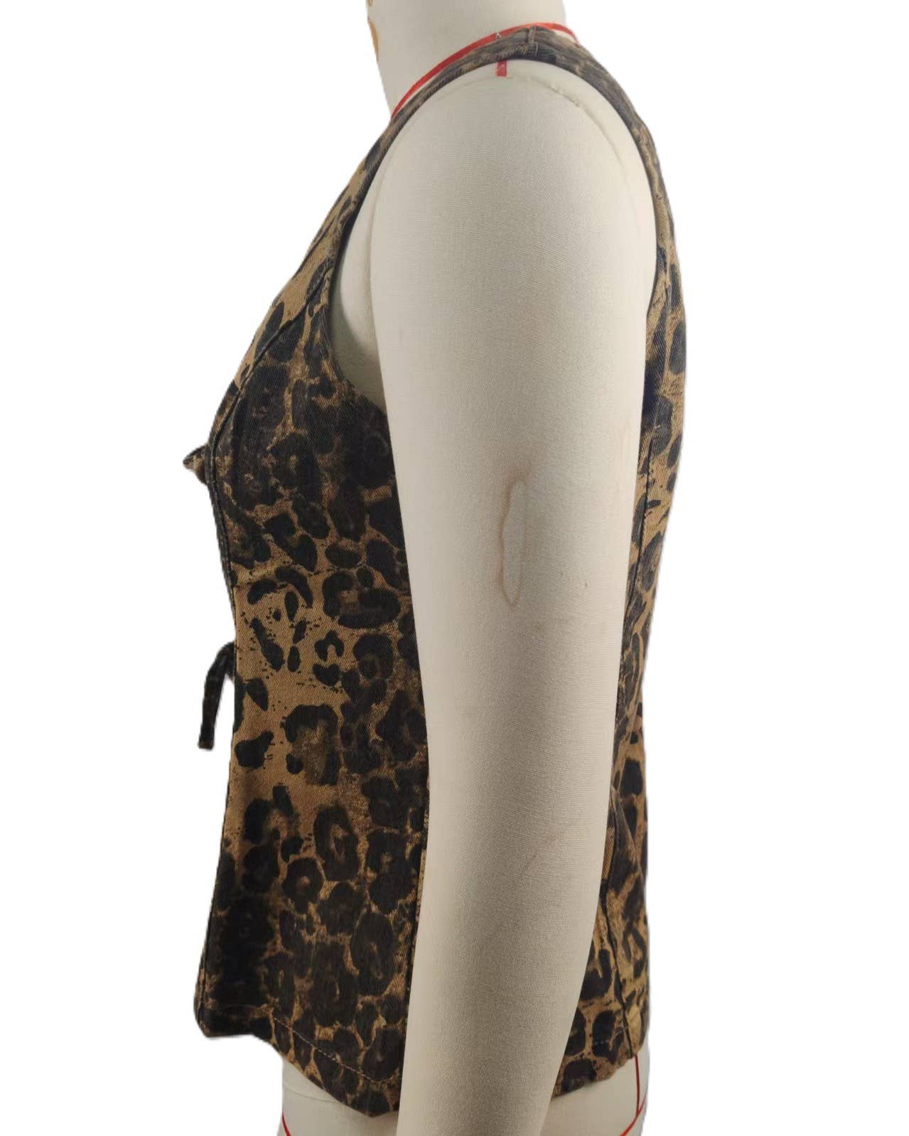 Basic Leopard Print Lace-Up Denim Vest