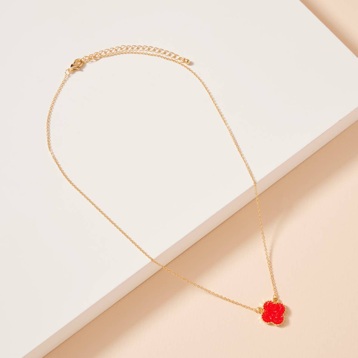 Flower Charm Druzy Stone Short Necklace